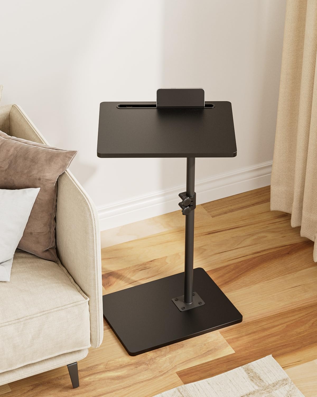 HEYZOEY Side Table, C-Form Adjustable Coffee Table, 360°Swivel Sofa Side Table,40x30x(45-81) cm,Small End Table Bedside Table for Living Room, Bedroom(Black)