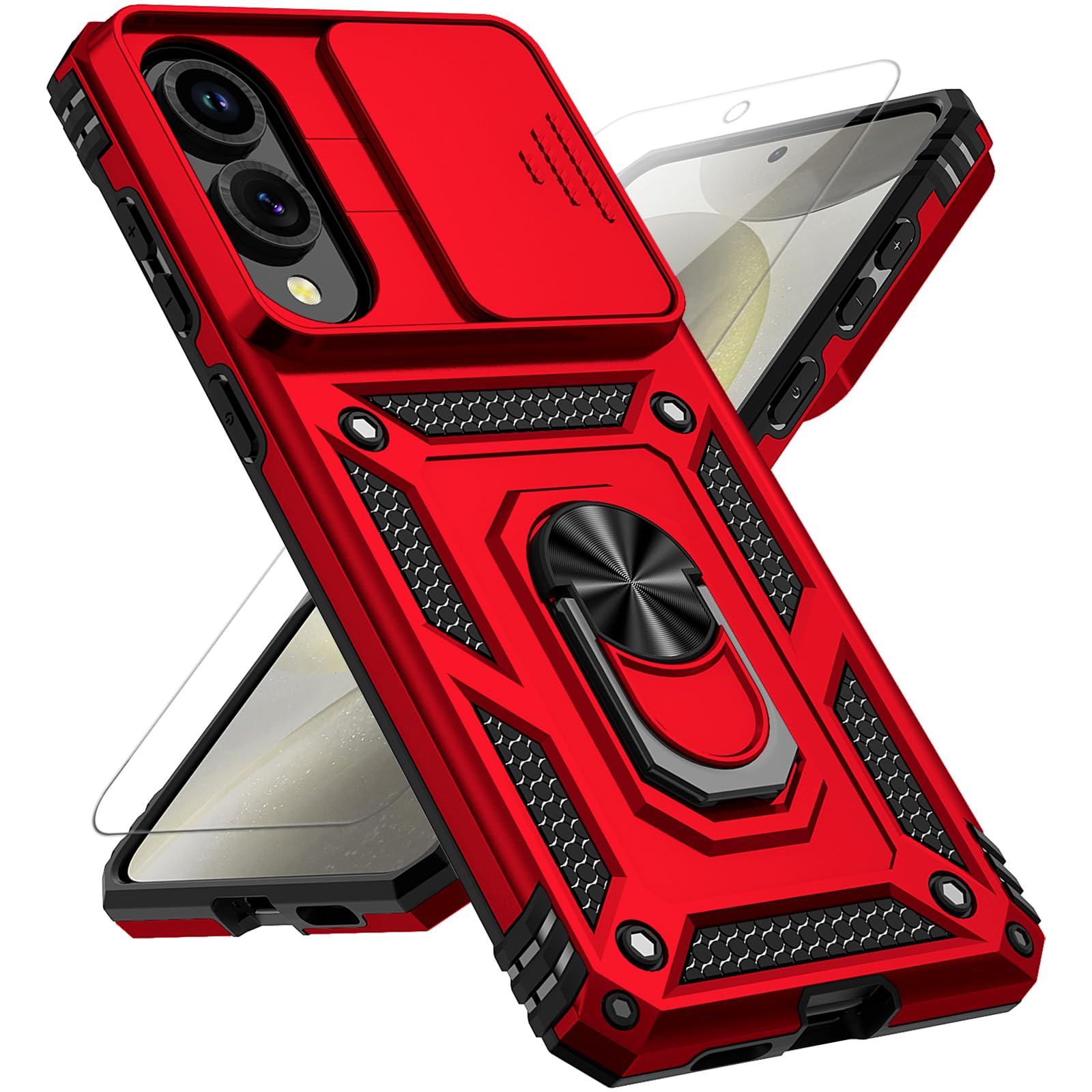 for Samsung Galaxy S25 Edge Case, with Slide Camera Cover HD Screen Protector [Military Grade Drop Tested] Magnetic Ring Holder Kickstand Protective