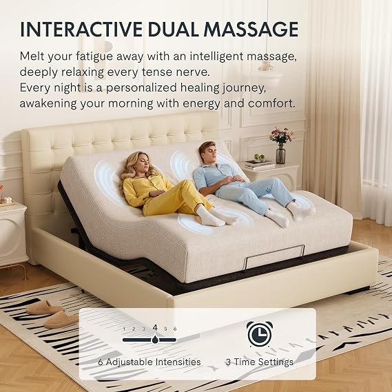FLEXISPOT Adjustable Bed Bases, Massage, Zero Gravity & Memory Postions | Queen, Quick Assembly, Whisper Quiet Motor, Adjustable Leg, Underbed Light, Wireless Remote, 750Ibs, Durable & Sturdy