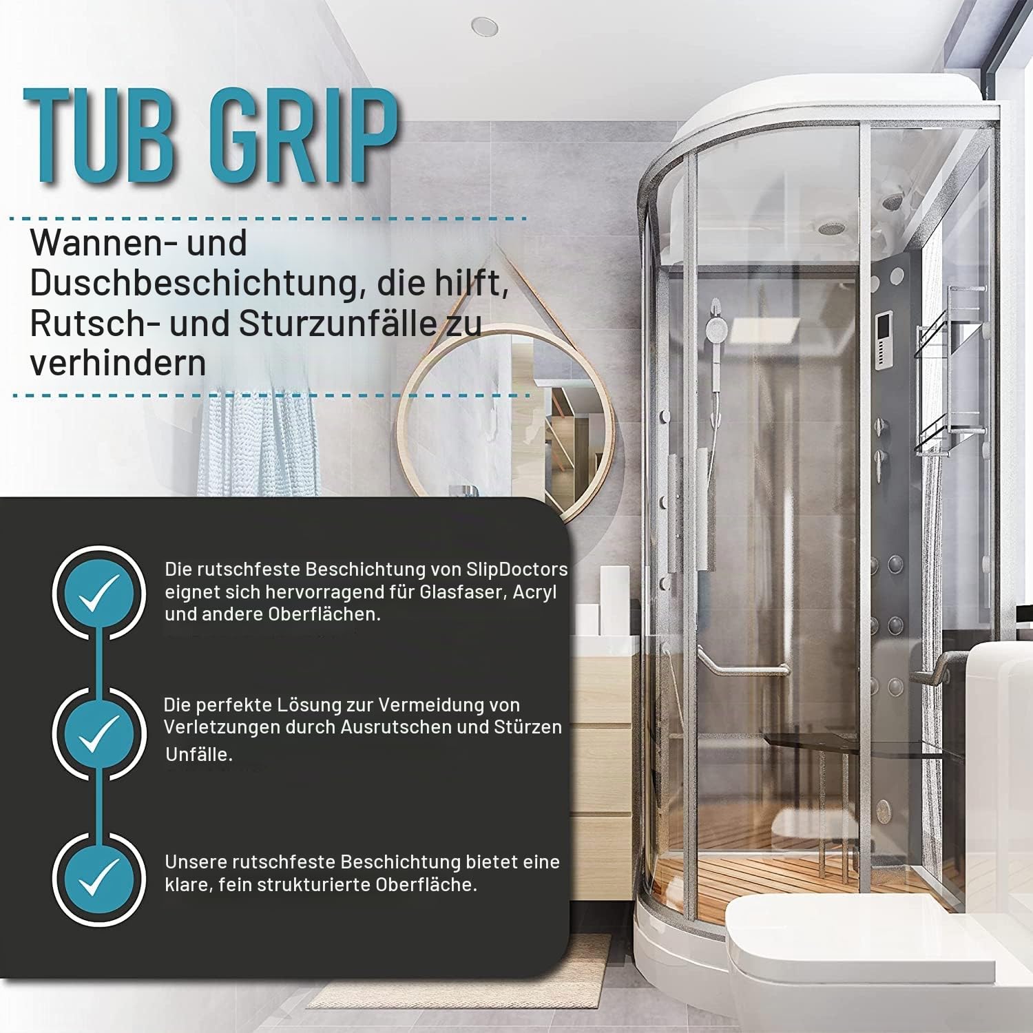 rutschfeste Beschichtung für Badewannen und Duschen – Rolle im Lieferumfang enthalten, einfache Anwendung – Wannengriff von Slip Doctors transparente, rutschfeste Formel erhöht die Traktion auf