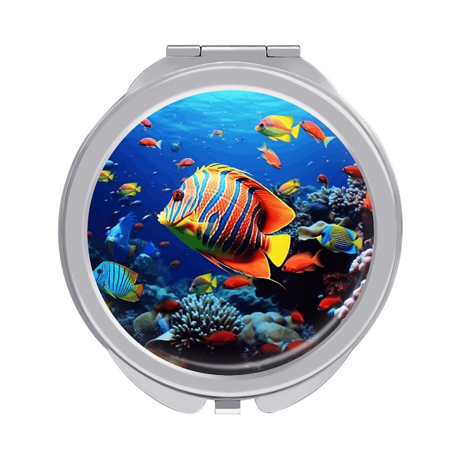 JTREHY Sea Fishes Makeup Mirror Silver Mirror Surface Folding Makeups Mirrors Lightweight Durable Looking Glass for Suitable Traveling Handbag and Purses