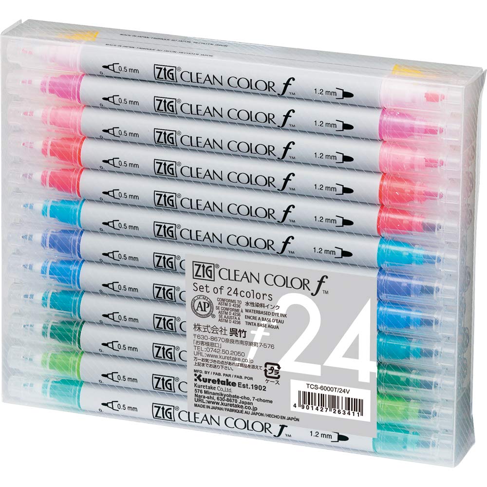 Kuretake ZIG Brushables Set Pennarelli Bicolore - 12 Colori Brillanti Con Punta Doppia Per Lettering E Illustrazioni