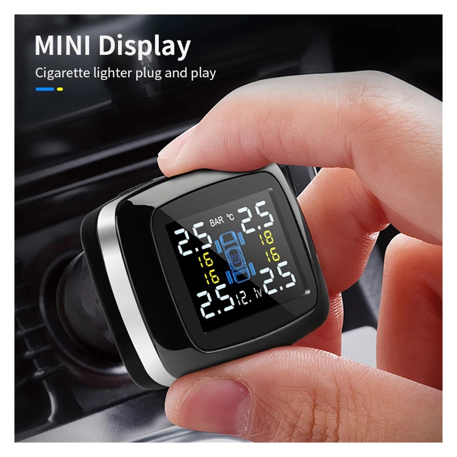 Smart Car TPMS di Allarme for Pressione Pneumatici Regolabile con Angolo Accendisigari Aggiornato Accessori Moto USB Rilevamento Preciso(Internal Sensors,TY-D10)