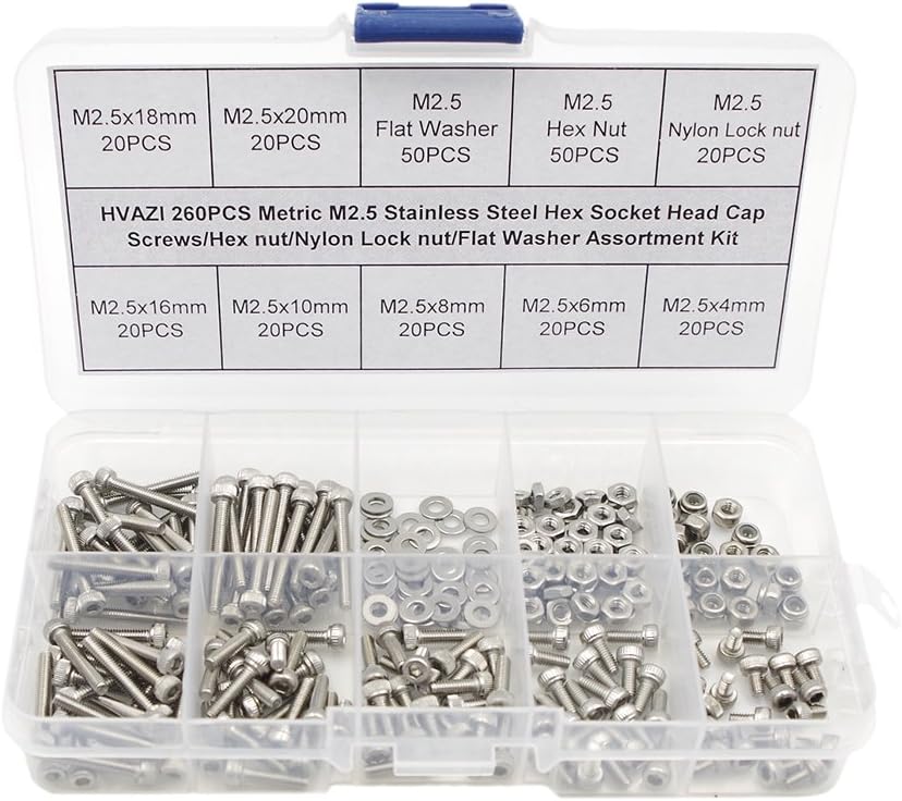 Glarks 510Pcs M3 M4 M5 304 Stainless Steel Hex Socket Head Cap Screws