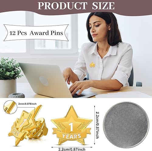 Miniatura 3 de Tigeen 12 pines de recompensa de servicio por año, pines esmaltados con estrella, para el año de servicio, para empleados de larga duración,