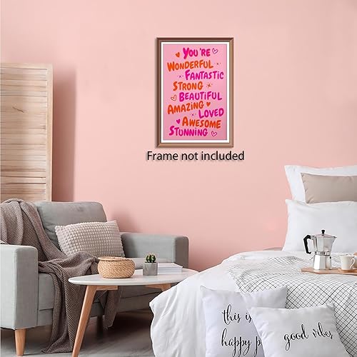Miniatura 3 de Trendy U Are Amazing - Pósteres estéticos de los años 70, color rosa y naranja, arte de pared, arte de pared preppy femenino, citas inspiradoras,