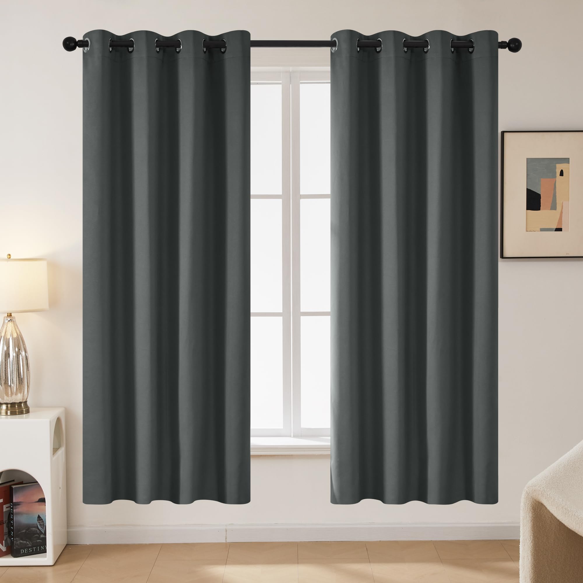 Deconovo Tende Oscuranti per Interni 2 Pezzi 183 CM Altezza, Termiche Isolanti, Anti-Rumore, con Anelli, Ideali per Camera da Letto e Soggiorno, 117x183 CM, Grigio Scuro