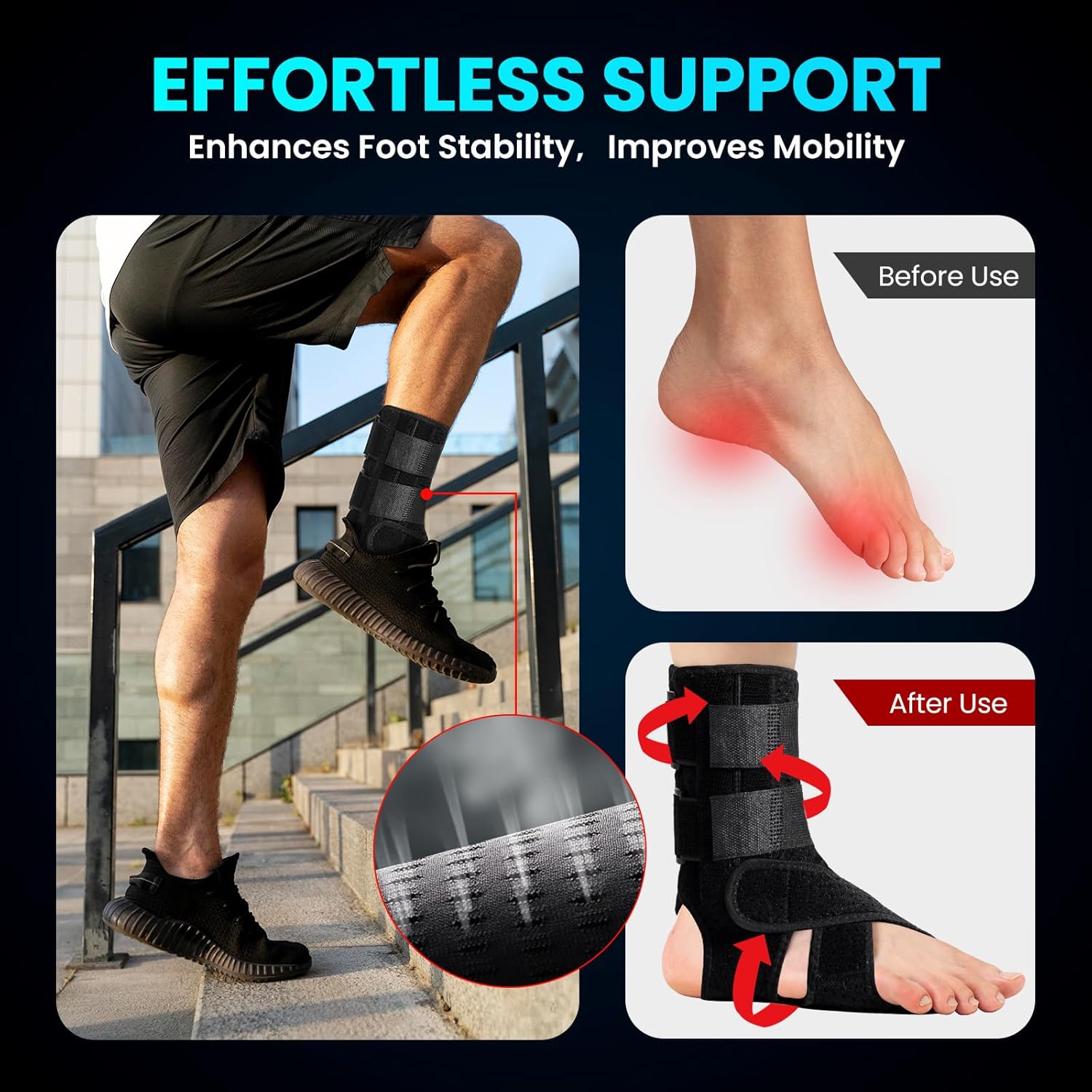 Welnove Upgraded Drop Foot Brace – Adjustable Lightweight AFO Support for Foot Drop, Stroke, Neuropathy – Fits Left or Right Foot, Wearable with Shoes or Barefoot