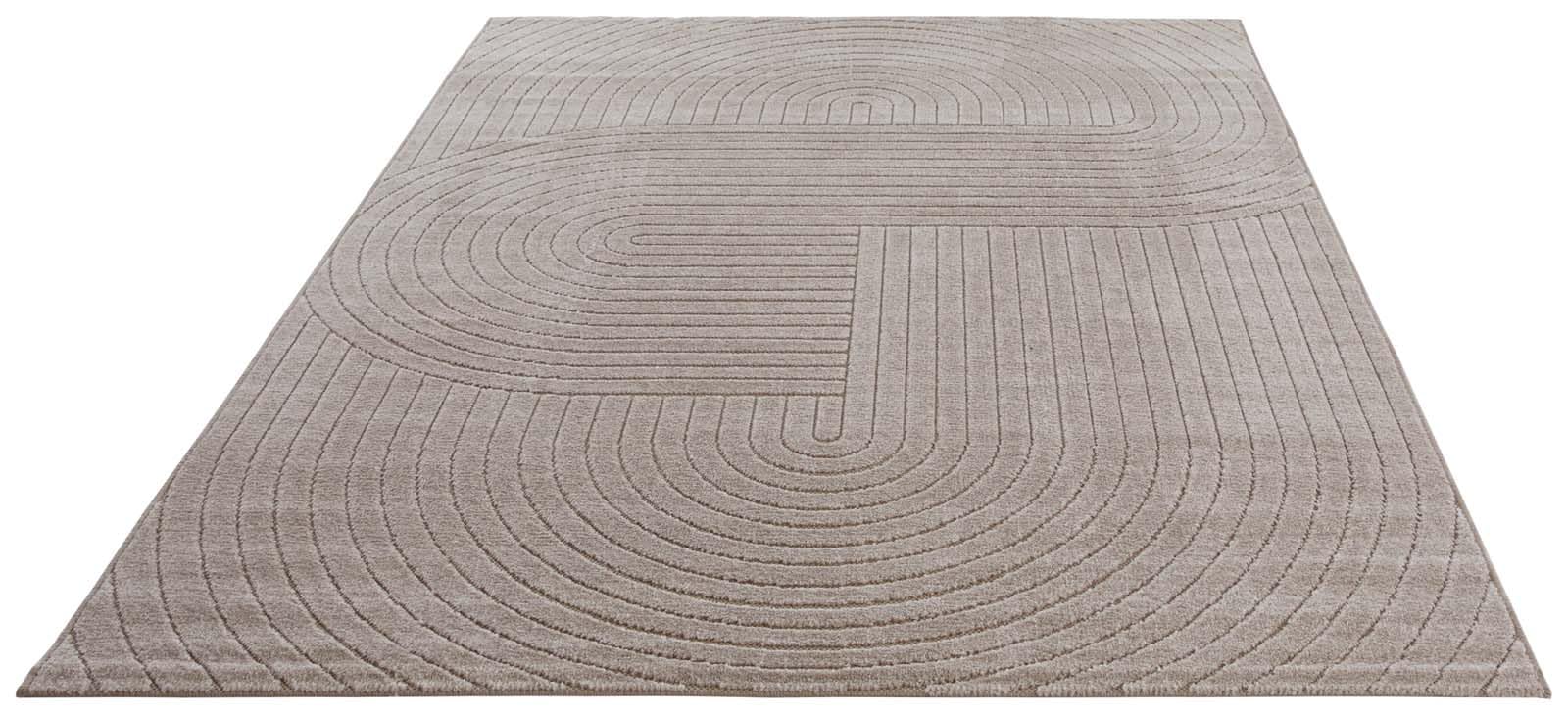 Taracarpet Moderner In & Outdoor Kurzflor Boho Skandi Designer Teppich mit 3D Effekt für Wohnzimmer Schlafzimmer und die Küche auch für Balkon und Terrasse geeignet beige 160x230 cm