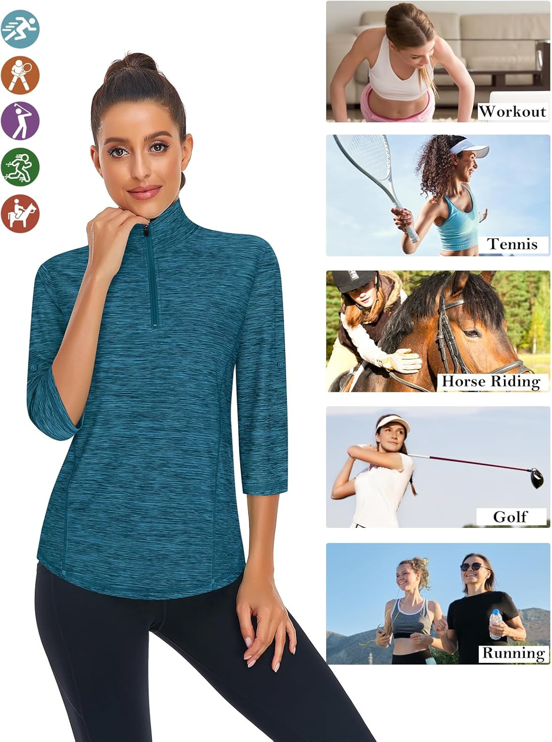 LURANEE Womens 3/4 Roll Sleeve 1/4 Zip Pullover Golf Shirts Athletic Hiking Running Workout Tops UPF 50+ - Image 4