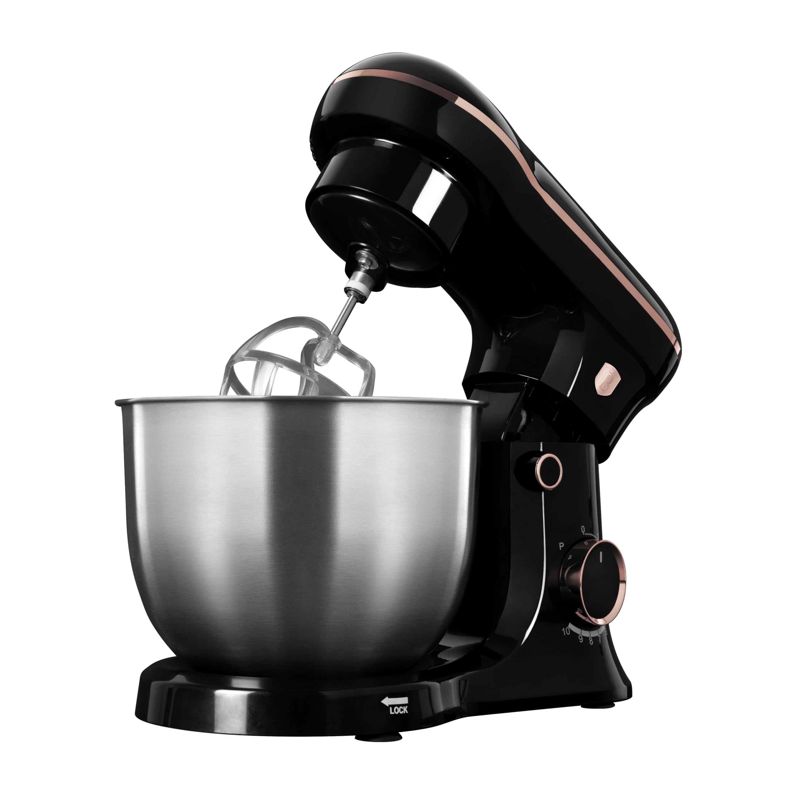 Berlinger Haus Batidora de Cocina 1500W, 10 Velocidades, Tazón de Acero Inoxidable 5L, Gancho y Batidor Antiadherente, Motor Silencioso, Diseño Elegante Negro/Rosa Oro