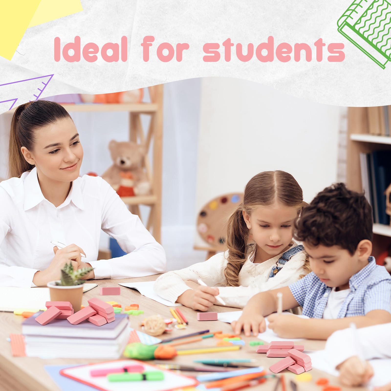 Radiergummi, rechteckig, für Kunst und Büro, Klassenzimmer, Studium, Zeichnen, Skizzenzubehör, Hellrosa, 12 Stück