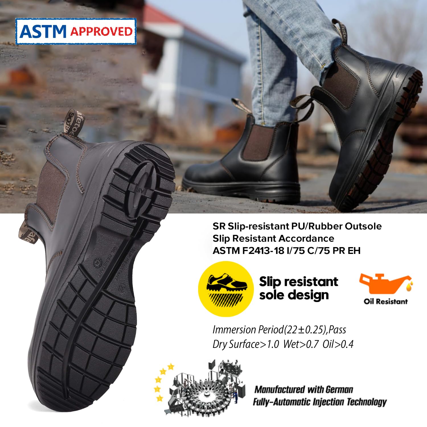 SAFETOE Botas de Seguridad Chelsea Slip-On para Mujer - Punta de Acero Antiagujero Resistente a Aceite/Agua ESD Cuero Respirable S3