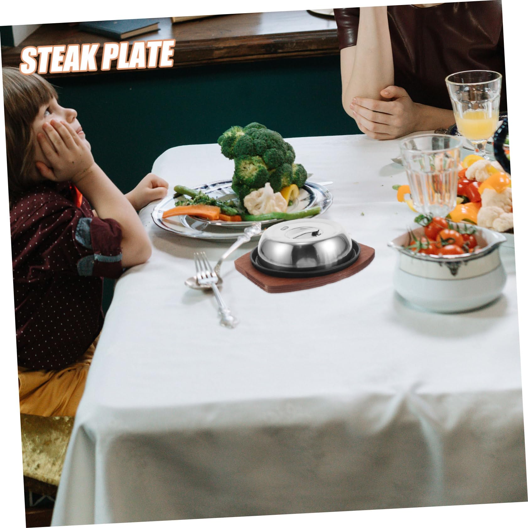 Gusseiserne Kleine Steakplatte mit Deckel und Sockel Hitzebeständig Spritzschutz Vielseitig für Haushalt und Gastronomie Grillpfanne für Steak und Outdoor kochen