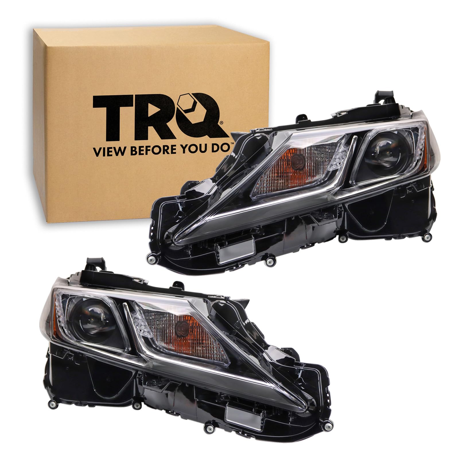 TRQ 2 Piece Headlight Assembly Set Driver and Passenger Side Compatible with Toyota Camry L SE SE Nightshade 2019-2020 LE 2019-2024 Hybrid LE 2021-2024 North American Built Hybrid 2019-2020
