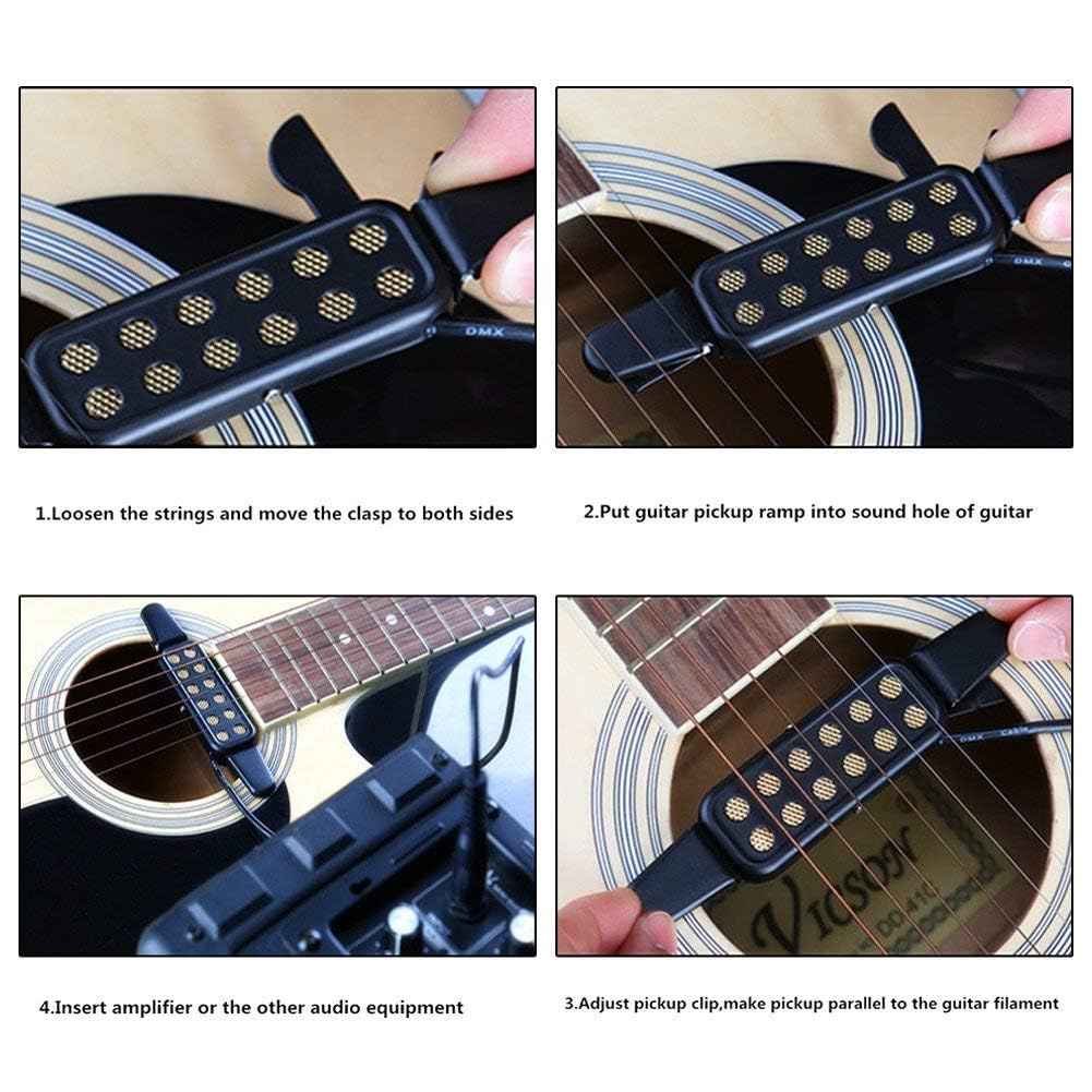Alomejor Micro Guitare Acoustique,amplifie Son Clair Naturel avec 12 Trous sonores,transducteur Capture magnétique pour Musiciens débutants Professionnels en Studio scène répétition
