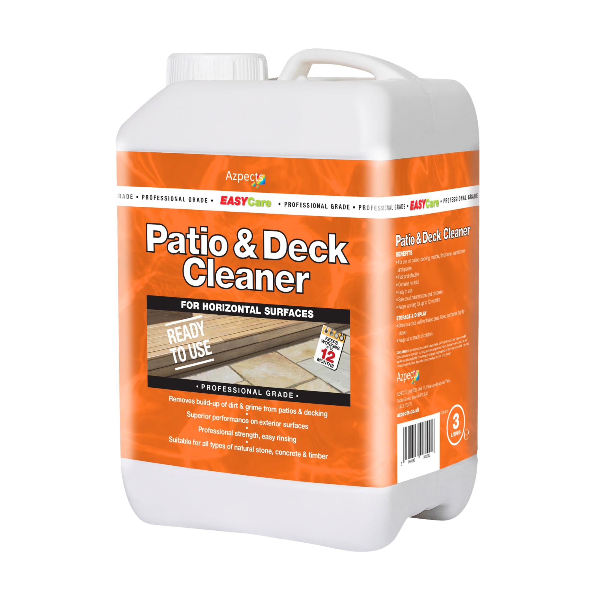 EASYCare - 3L Patio & Deck Cleaner. Ready To Use Strong, Acid-Free-Cleaner For Outdoor Surface Cleaner Including Path, Driveway, Decking, Concrete And More. Fast Acting And Easy To Use