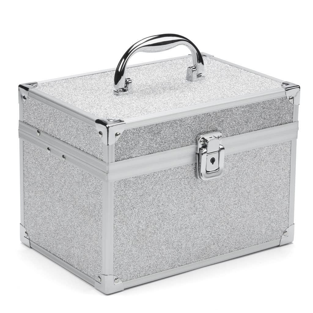 Conair Makeup Beauty Case, Cosmetic Case with Expandable Shelves and Locking Latch, in Silver Diamond, London SOHO New York by Conair : Everything Else