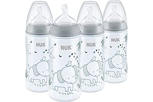 NUK Anti-Colic Baby Bottles with Slow Flow Nipples, 10 oz, Set of 4