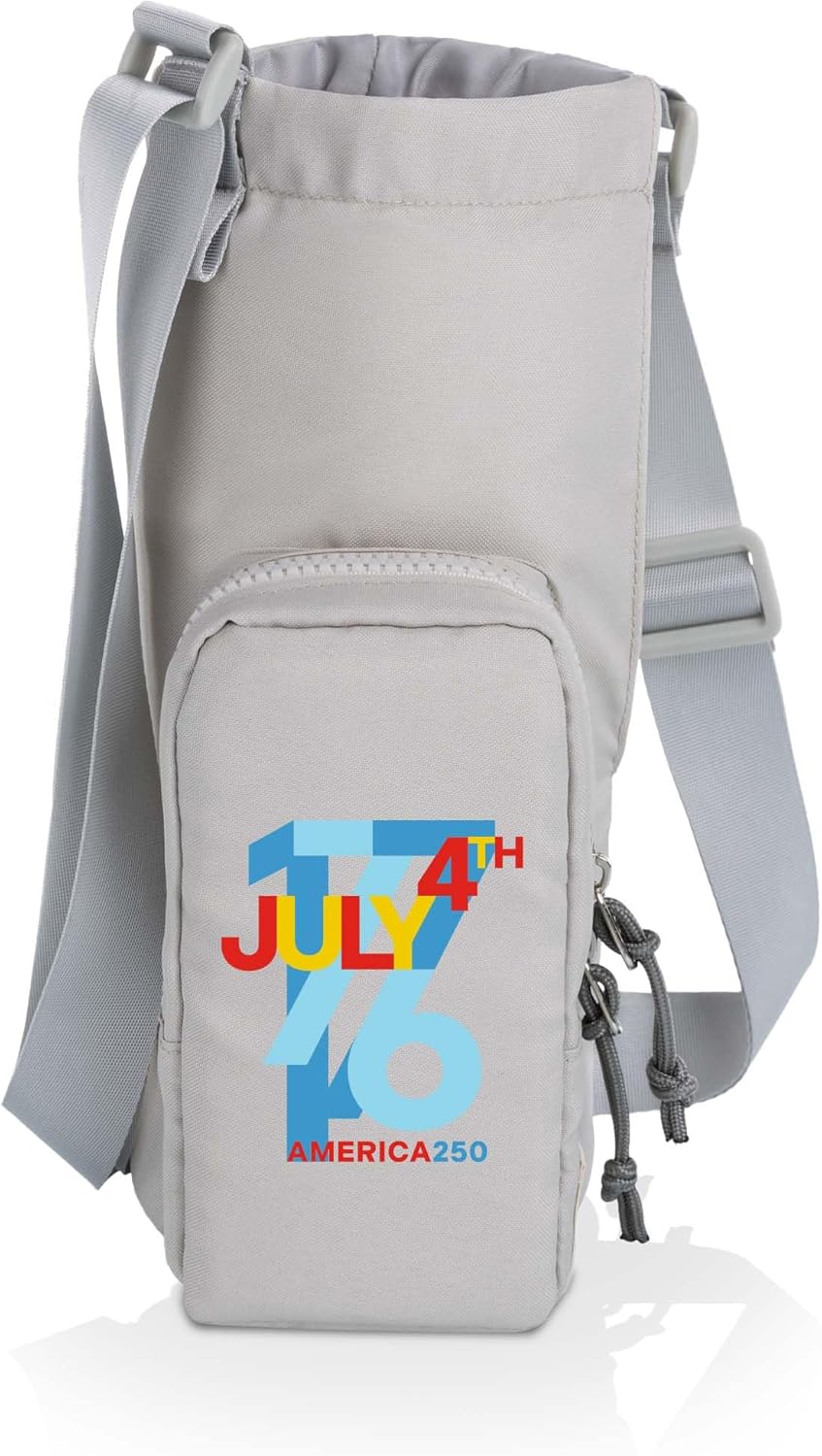 PICNIC TIME America250 Eclipse 40 oz Tumbler Tote, Drink Carrier Crossbody Bag with Shoulder Strap and Phone Pocket, Water Bottle Holder for Daily Carry, (Gray)
