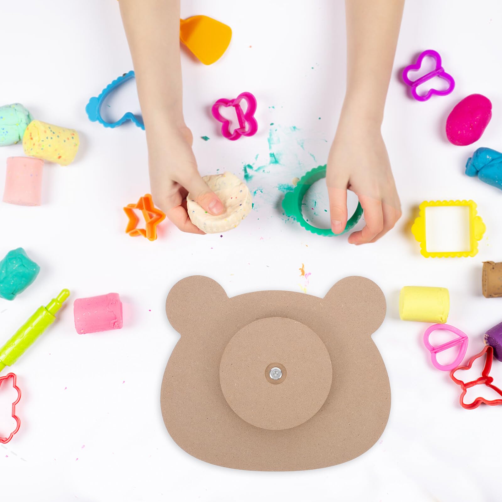 SOIMISS Stampo per Formatura Piatto in Ceramica a Forma di Orso in Legno Base, Set per Modellazione Argilla Artigianale, per Hobby Creativi e Laboratori Domestici