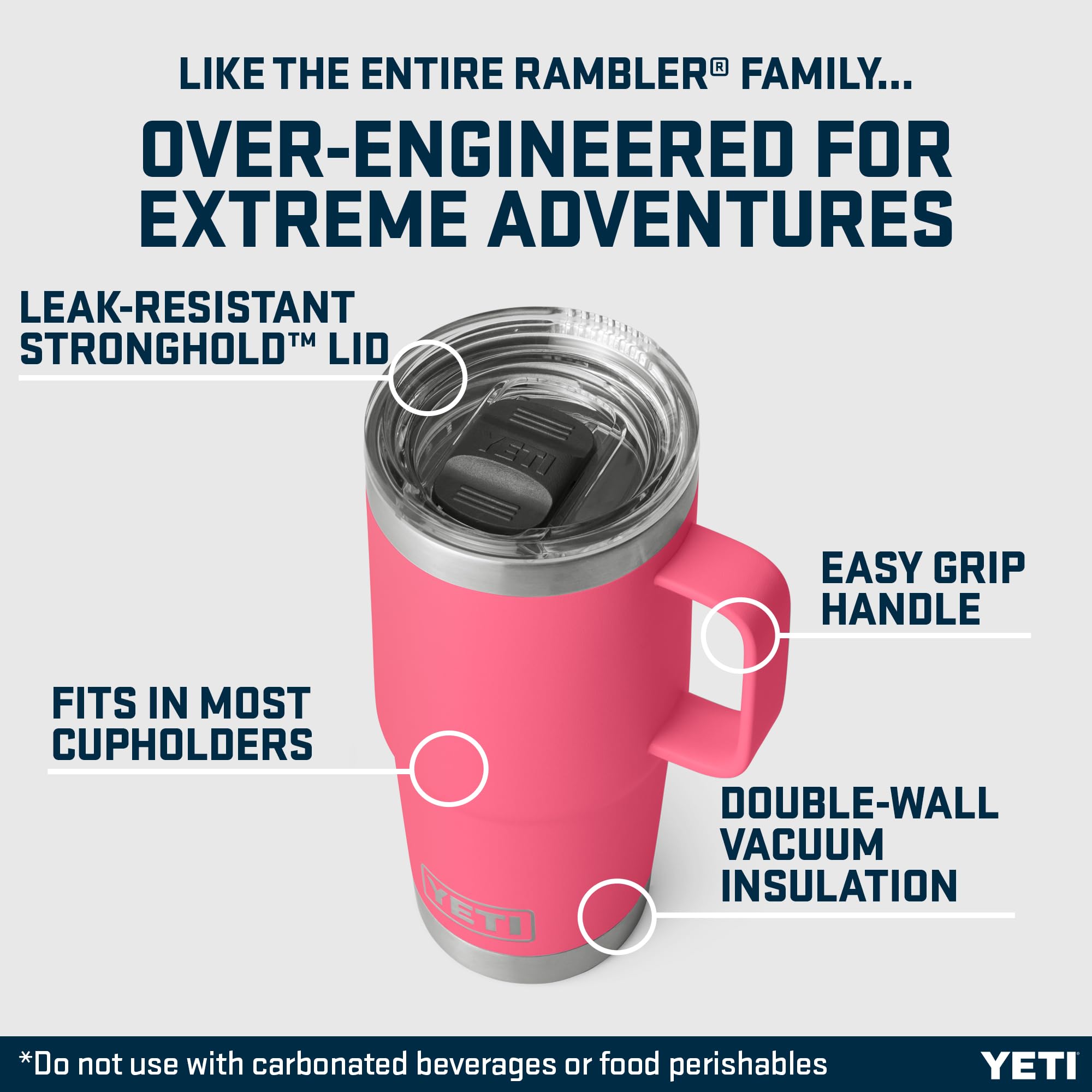 YETI Rambler Travel Mug, Stainless Steel Vacuum Insulated Mug with Stronghold Lid, Tropical Pink, 20 oz (591 ml)