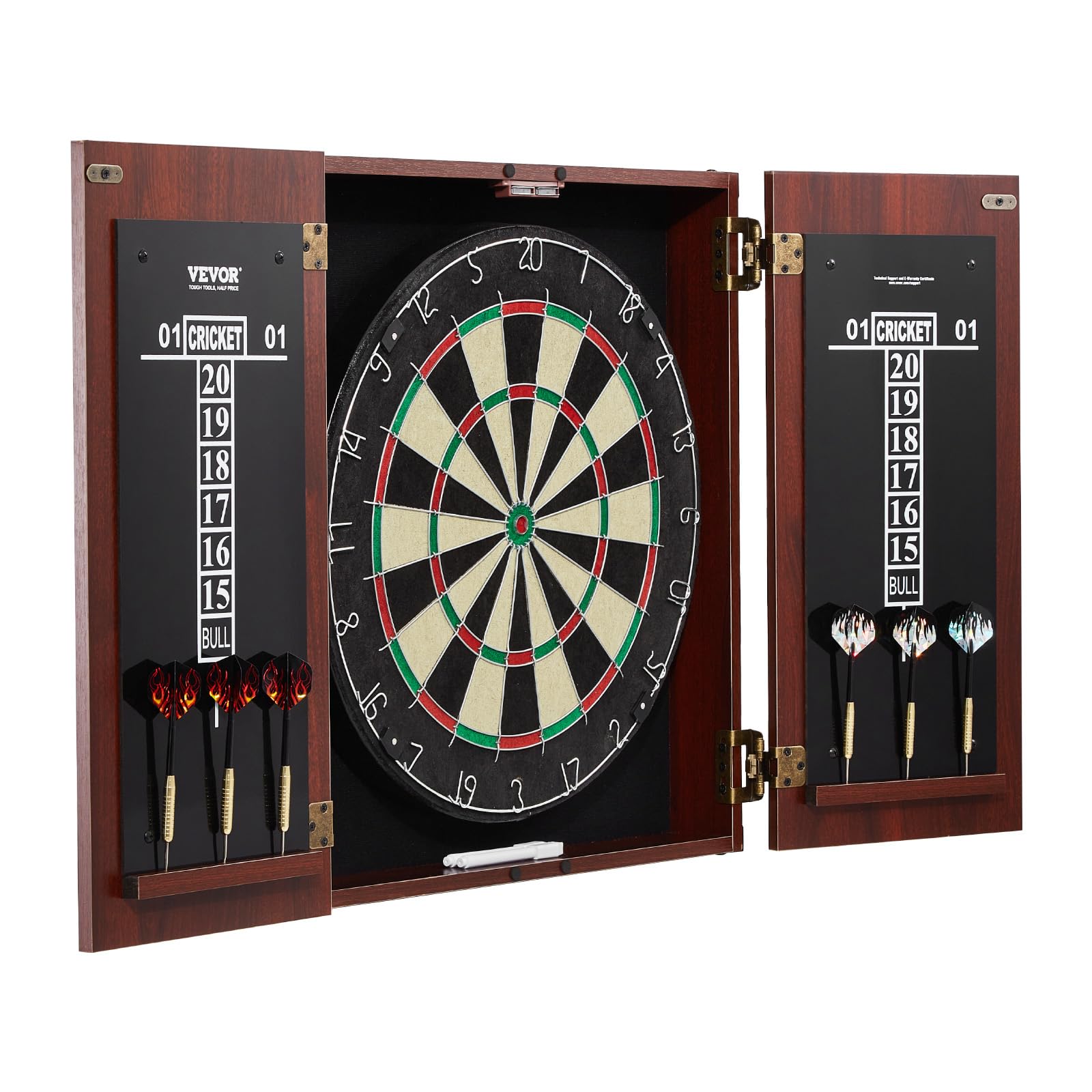 VEVOR Juego de Tablero de Dardos y Gabinete Oculto de Tamaño Oficial, Paquete Listo para Jugar, con Punta de Acero, Fácil Montaje, con Todos los Accesorios, Juegos Cricket, 45 x 3,8 cm