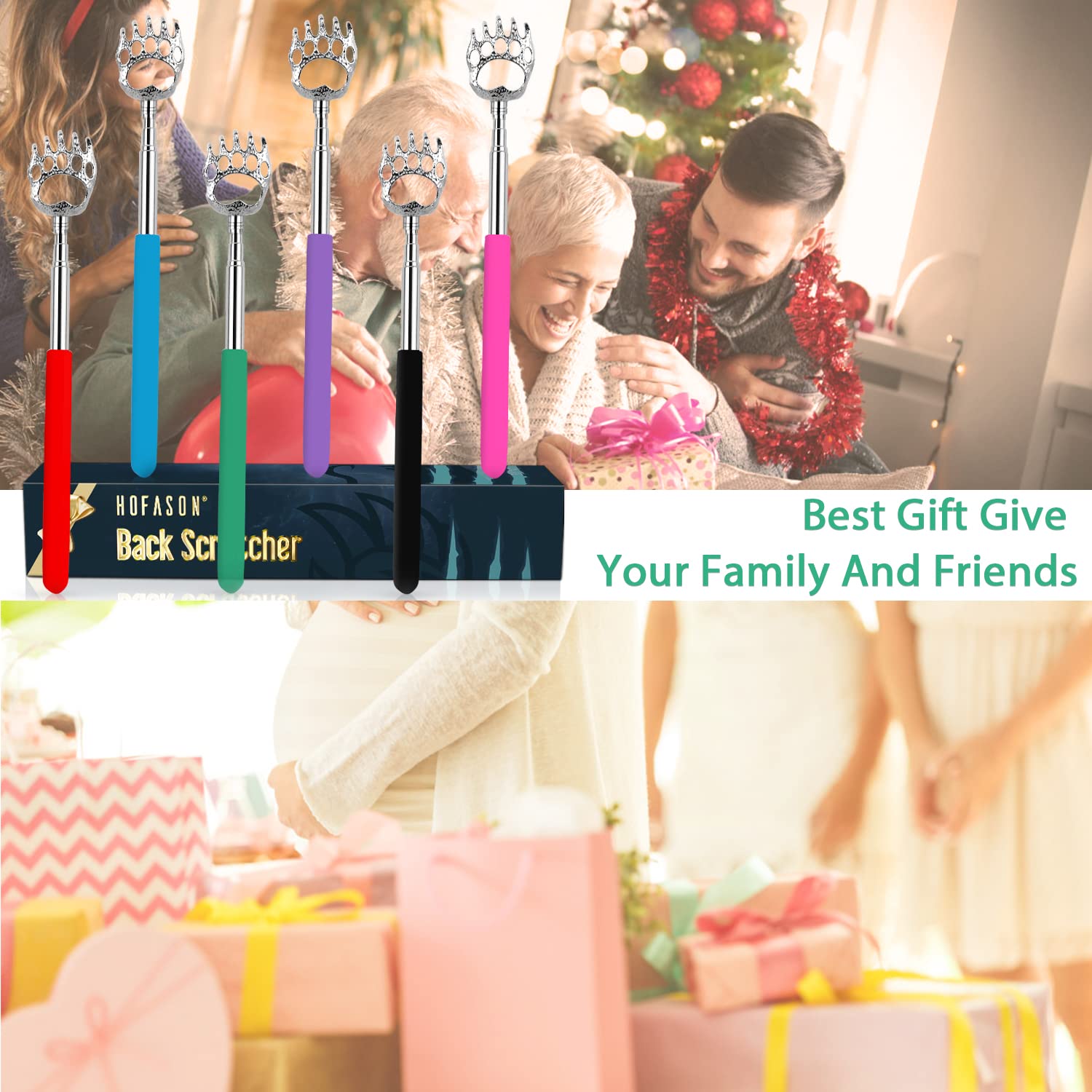 HOFASON 6 Pack Back Scratcher Fathers Day Dad Gifts, White Elephant Gifts for Adults, Stocking Stuffers for Men Women Teens, Prizes for Adults (Muti)