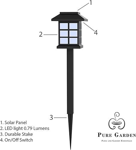 Miniatura 3 de Pure Garden Luces solares (juego de 6) - Lámpara LED para exteriores, para jardines, caminos y patios, color negro, 15 pulgadas de alto x 3.25