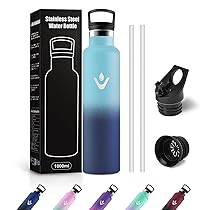 JAPORIA Borraccia Acciaio Inox 1L, Bottiglia Termiche con Cannuccia, Riutilizzabile, a Prova di Perdite, senza BPA, Termos per Gimnasio, Campeggio