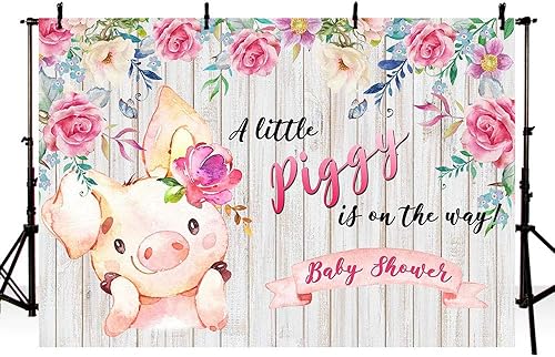 Miniatura 1 de Sweet A Little Piggy is On The Way Princess Girl Farm Baby Shower - Pancarta de fondo de fotos de primavera rosa floral de madera para fotografía de