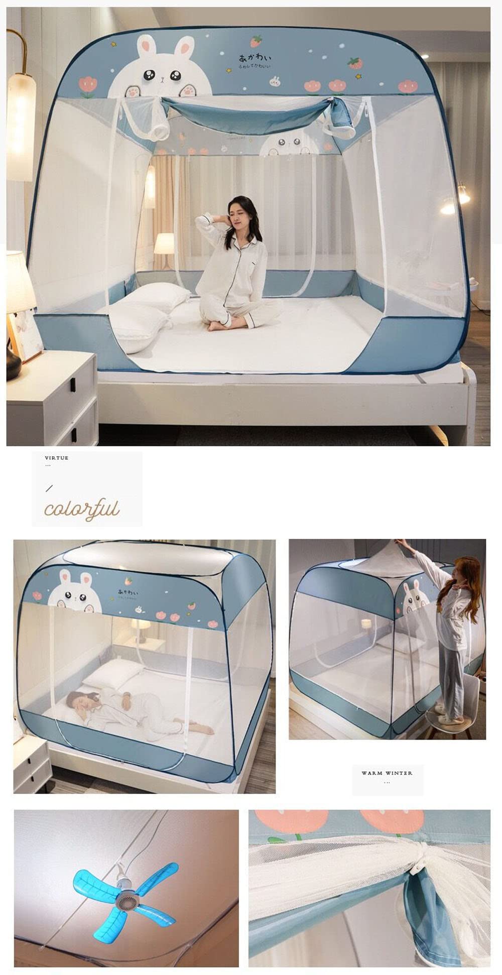 Mosquitera portátil de Viaje, mosquitera Plegable de una Sola Puerta y Doble para Camping, Dosel para Cama, 1,2 x 2 m, 2