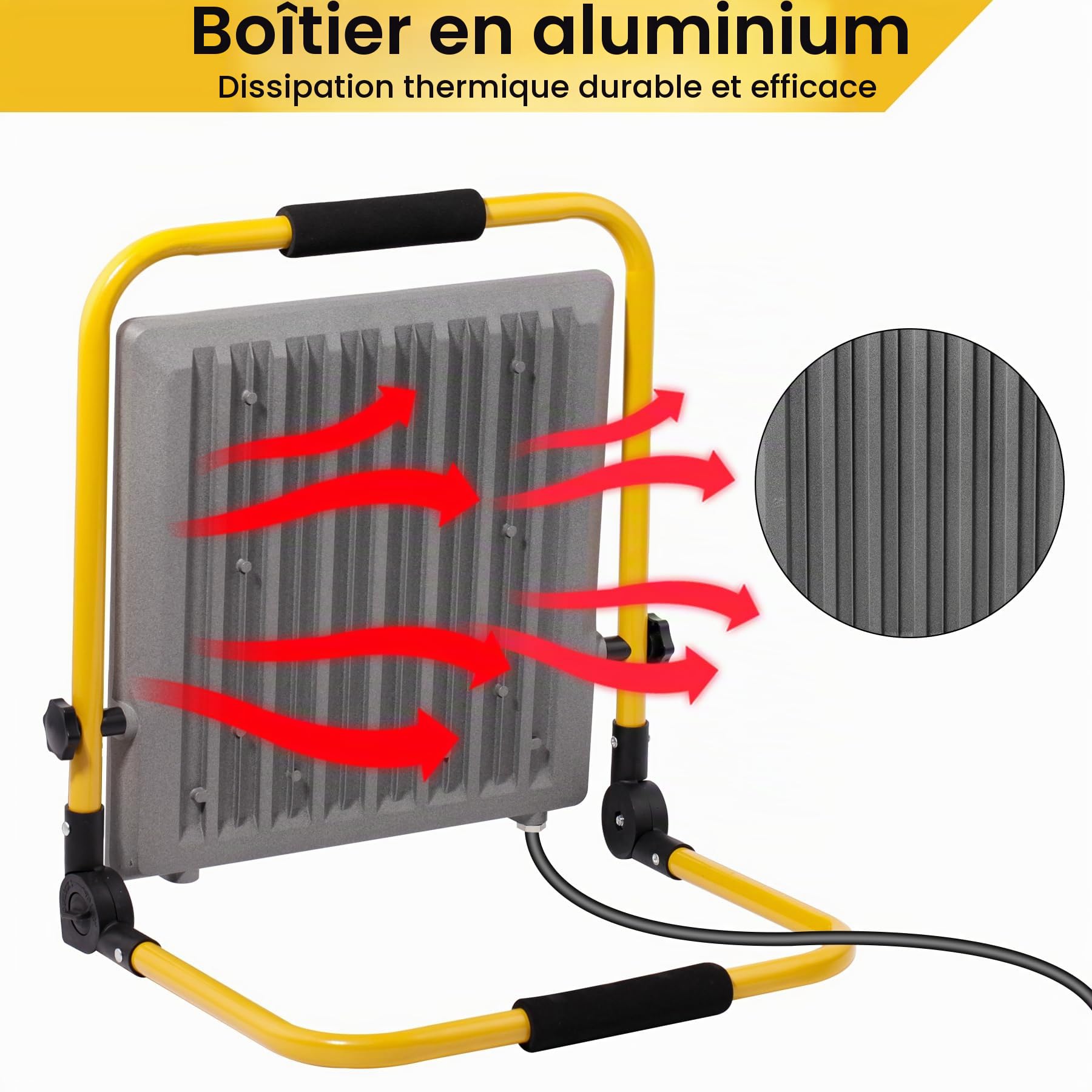 Projecteur LED Chantier 200W, Lampe de Chantier avec Câble en Caoutchouc VDE 3G 0,75 mm² de 4 m, Étanche IP66,6500K, 20000 Lumens Idéal pour Travaux Intérieurs et Extérieurs