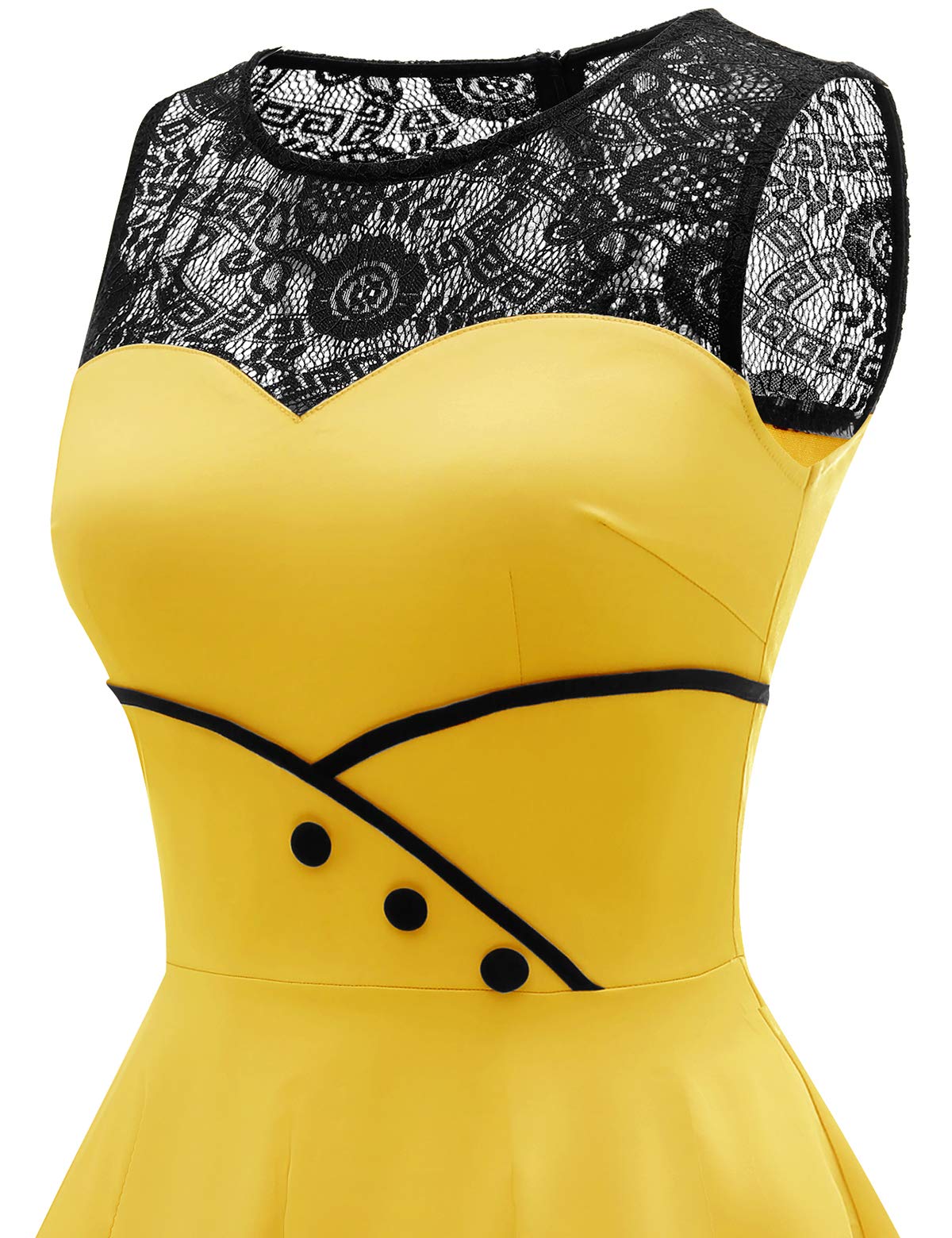 Bbonlinedress Abito da Cocktail da Donna Abito in Pizzo Rockabilly Gonna a Pieghe Vintage retrò Anni '50 Elegante Scollo Tondo Senza Maniche