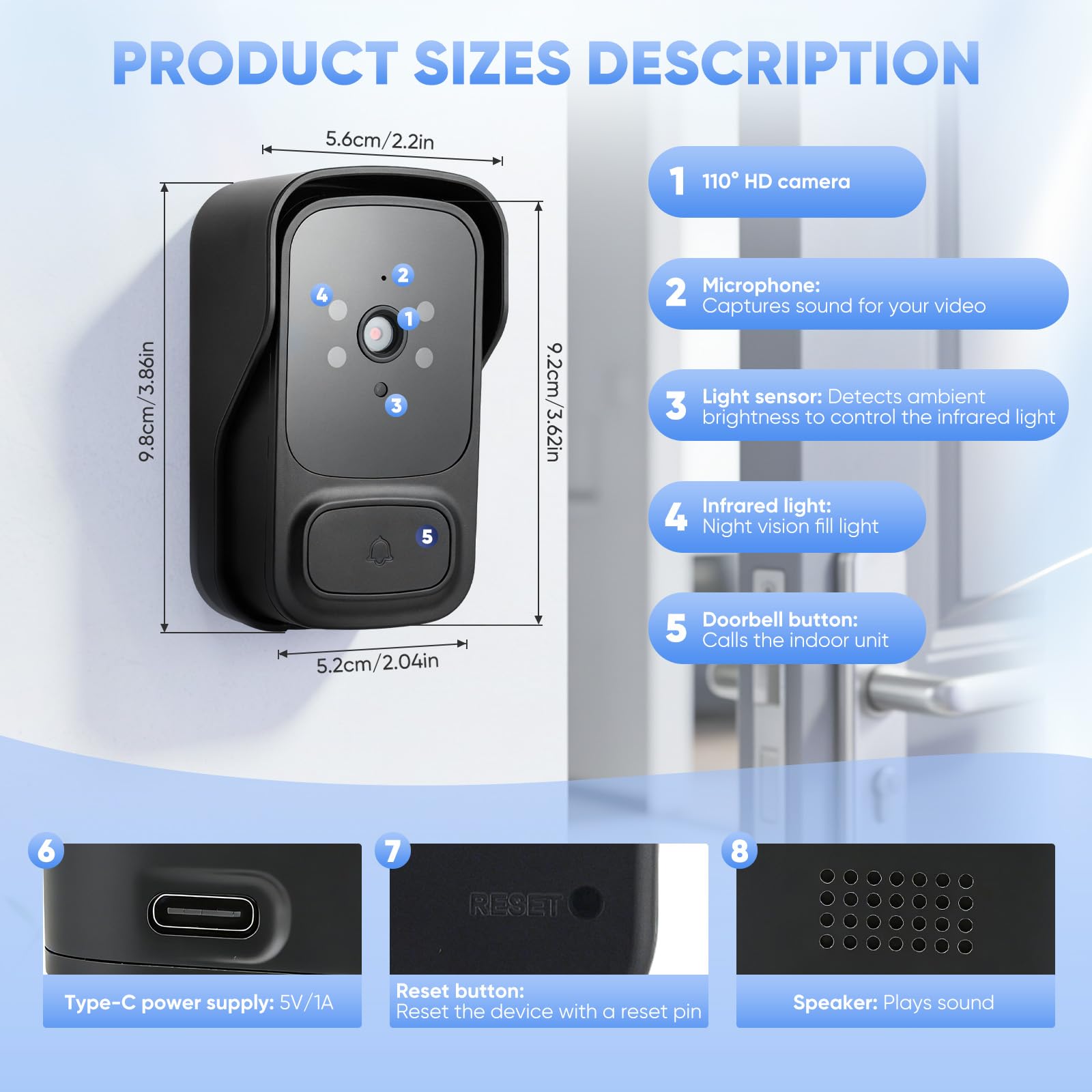 Video Türklingel mit Kamera Außenbereich Kabellos IP65 Wasserdicht, 1080P HD 4,3 Zoll Bildschirm, Zwei-Wege Audio & Infrarot Nachtsicht, Bewegungsmelder, MicroSD Unterstützung, Lange Akkulaufzeit