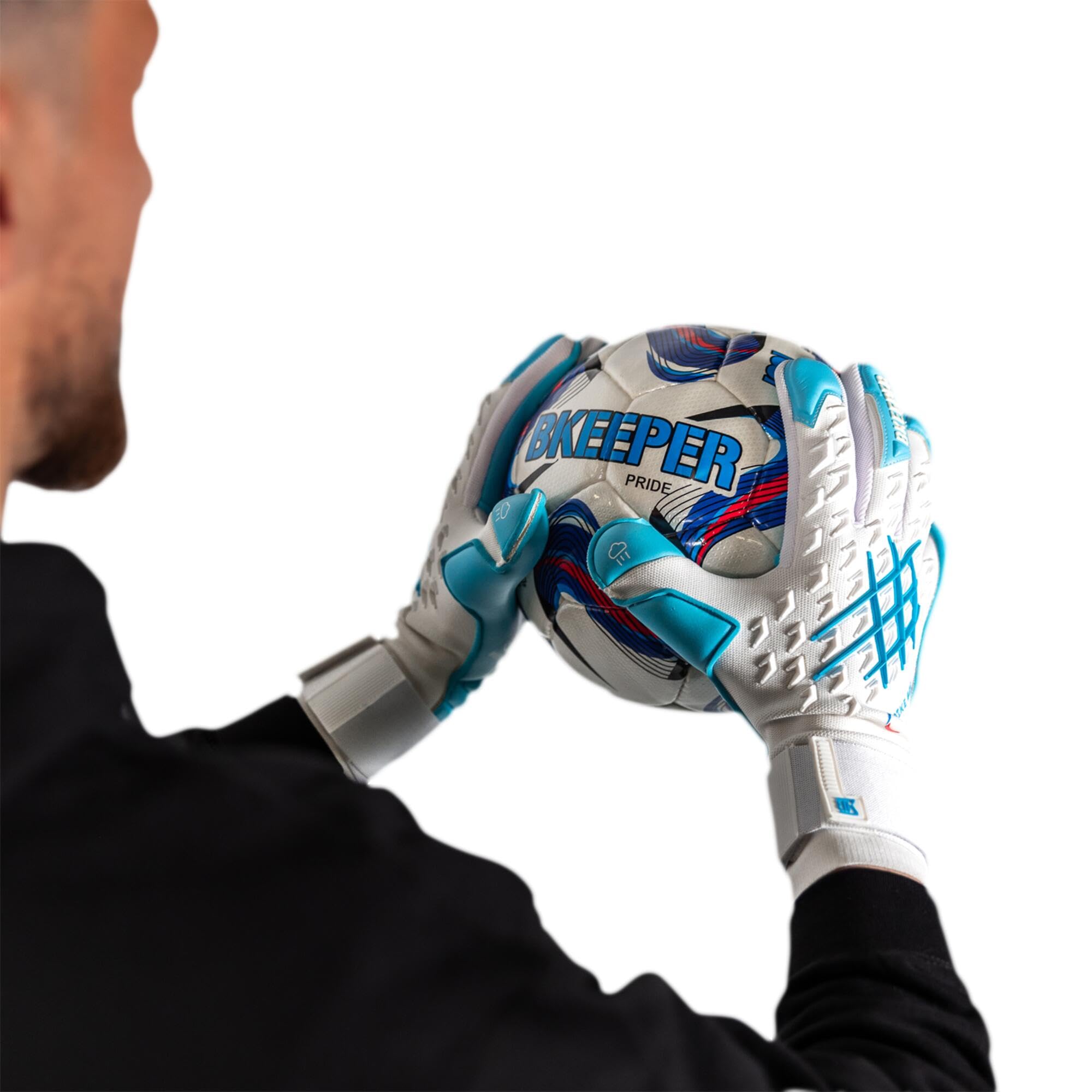 Gants de Gardien Pike #25 Aqua, Blanc et Bleu, Coupe Négative, Mousse Contact