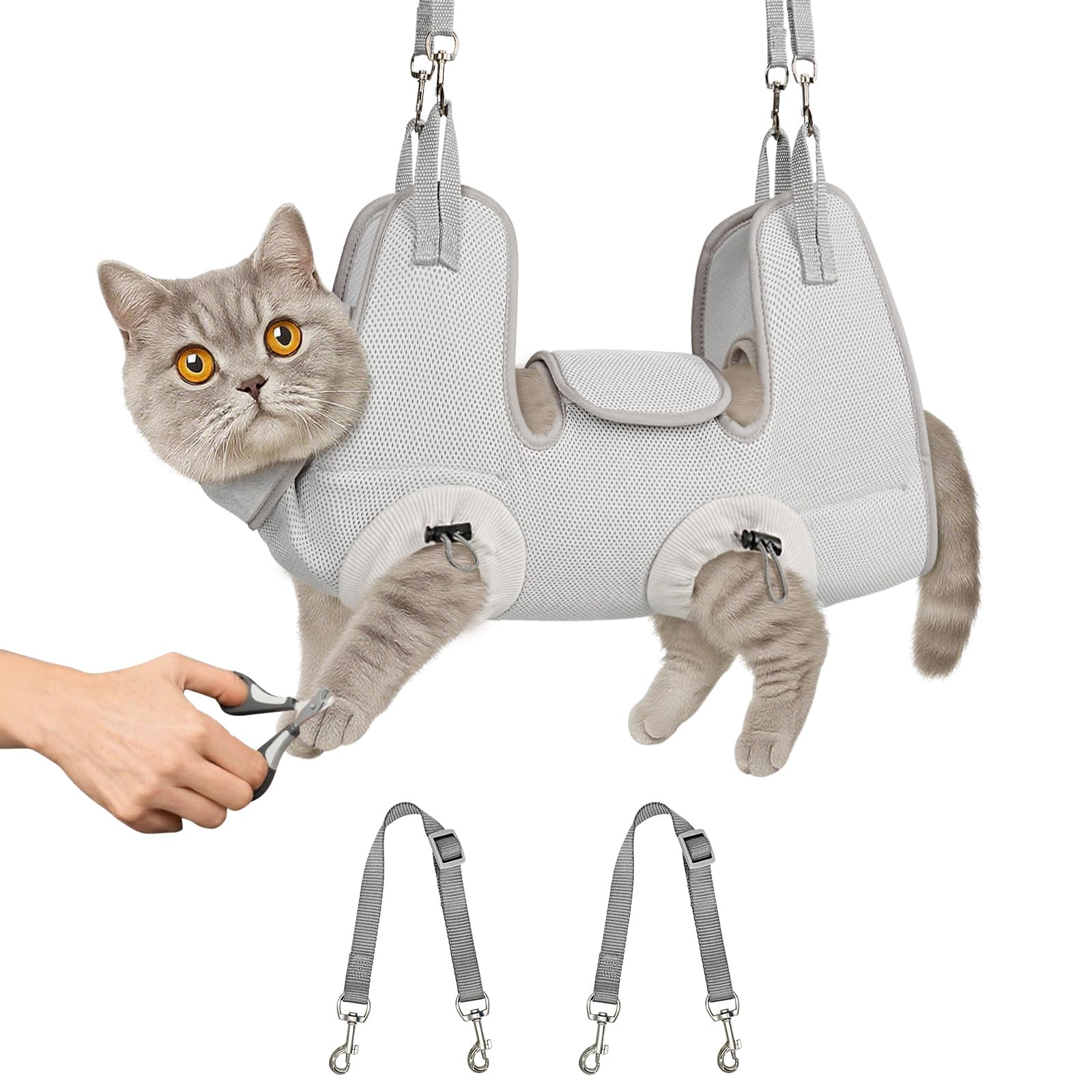 Supet Cat Grooming Hammock Harness for Nail Trimming, Cat Grooming Hanging Sling for Nail Clipping, Pet Restraint Holder for Cutting Nails, Medicine, Ear & Teeth Cleaning, Eye Care (Grey M)