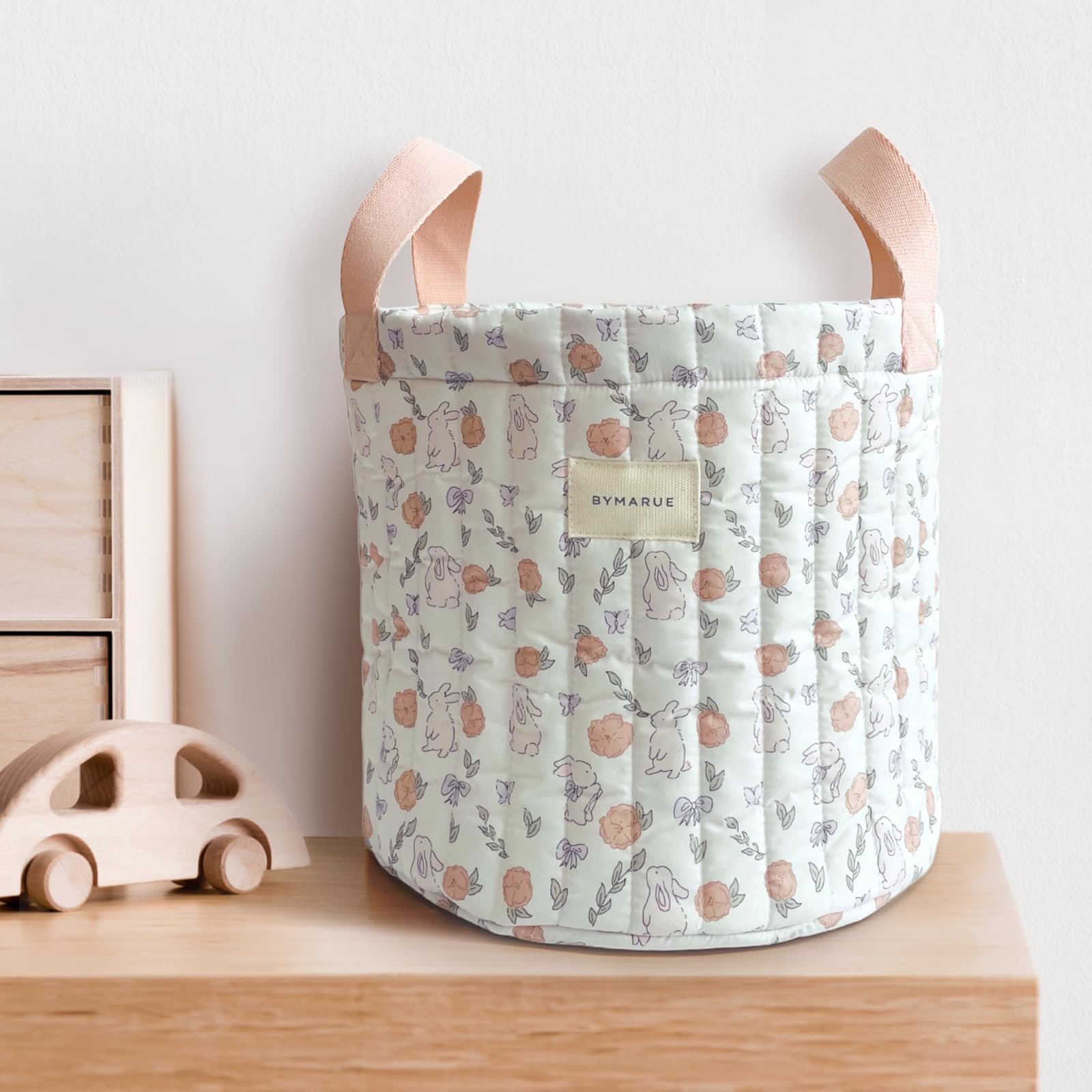 BYMARUE Baby & Kids Nursery Decor Storage Bin Basket | Soft Quilted, Collapsible, Machine Washable | Laundry Bag, Toy Storage, Diaper Caddy, Organizer, Baby Gift | Bunny