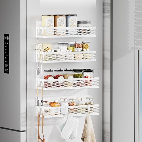 Miniatura 10 de Estante magnético para especias para refrigerador, paquete de 3 estantes magnéticos para refrigerador, cesta magnética móvil se utiliza