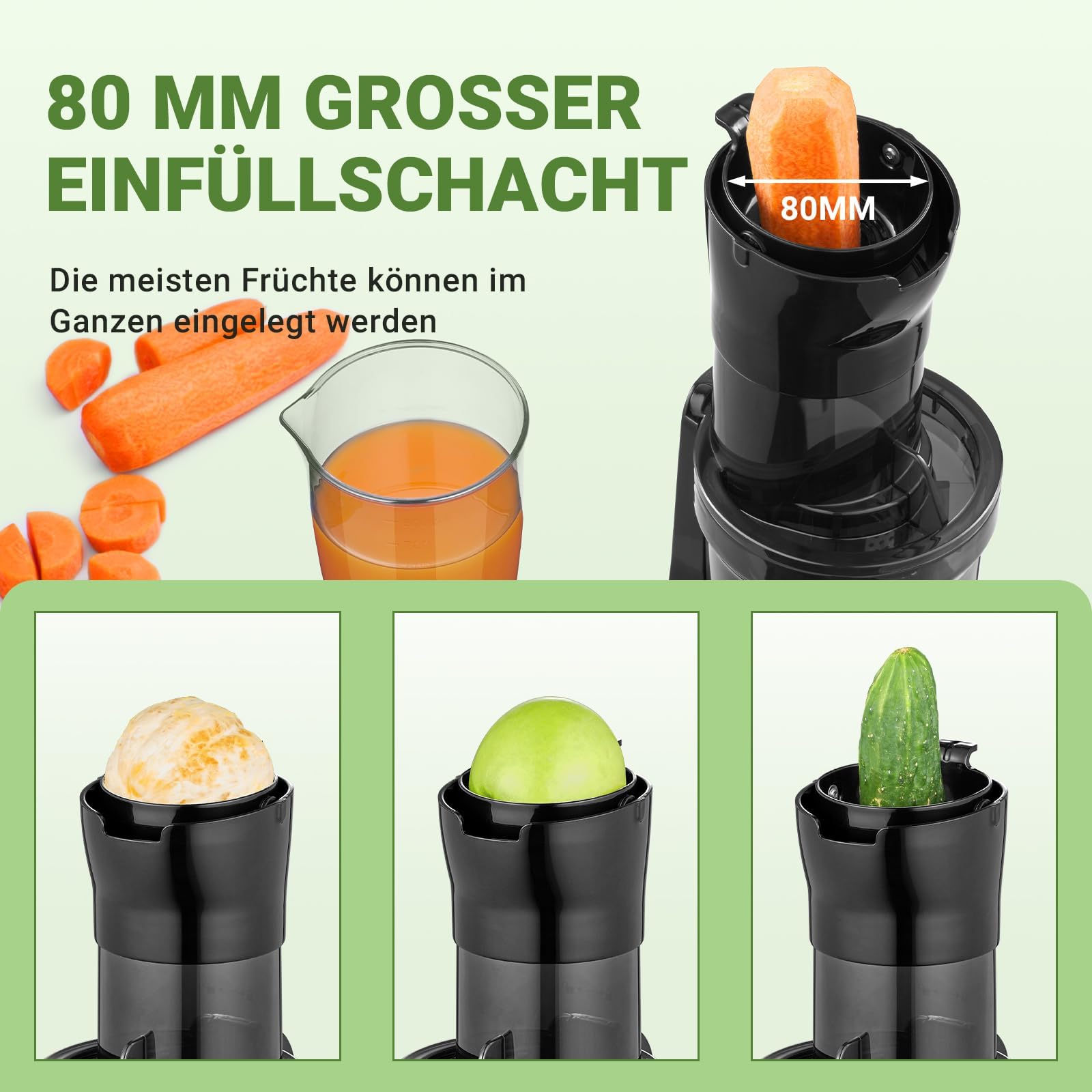 AMZCHEF Extracteur De Jus Pour Fruits Entiers 80MM - Centrifugeuse Sans BPA 200W Avec Tarière Améliorée, Filtre Double Couche, Moteur Silencieux - Gris