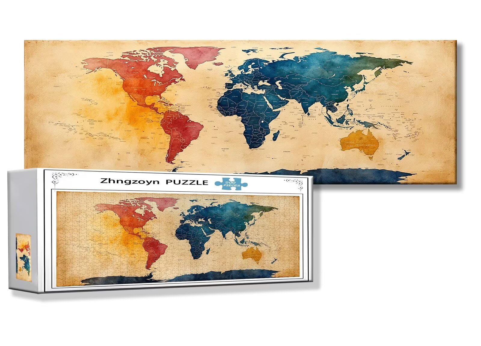Puzzle Rétro 900 Pieces Carte du Monde Puzzle Adultes 87 x 34 cm DIY Difficile Classiques Jigsaw Panoramique, Adulte Jeu éducatif, 2025 Bois Jigsaw Art Impossible Famille Challenge, Femme Cadeau D-6