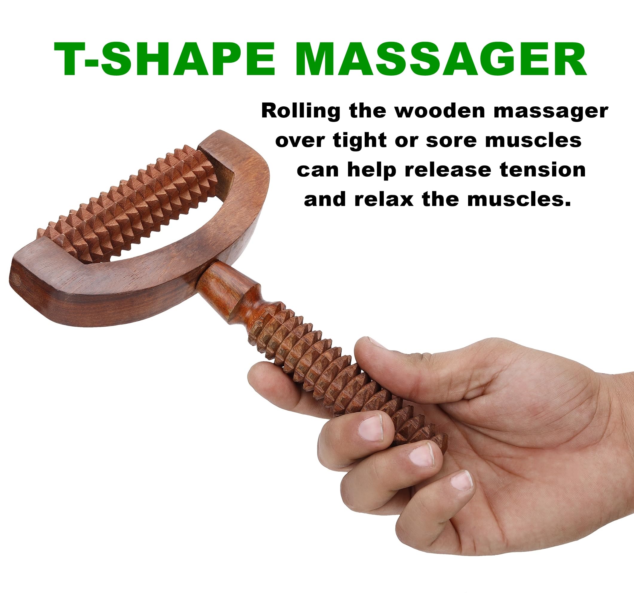 Flavoma (SET OF 6) Foot/Feet Massager Roller Stress Acupressure | T-Shape Massager | Wooden Face/Neck Massager | Balyantra Wooden Head Massager For Scalp | Palm Hand Massager for Pain Relief 1