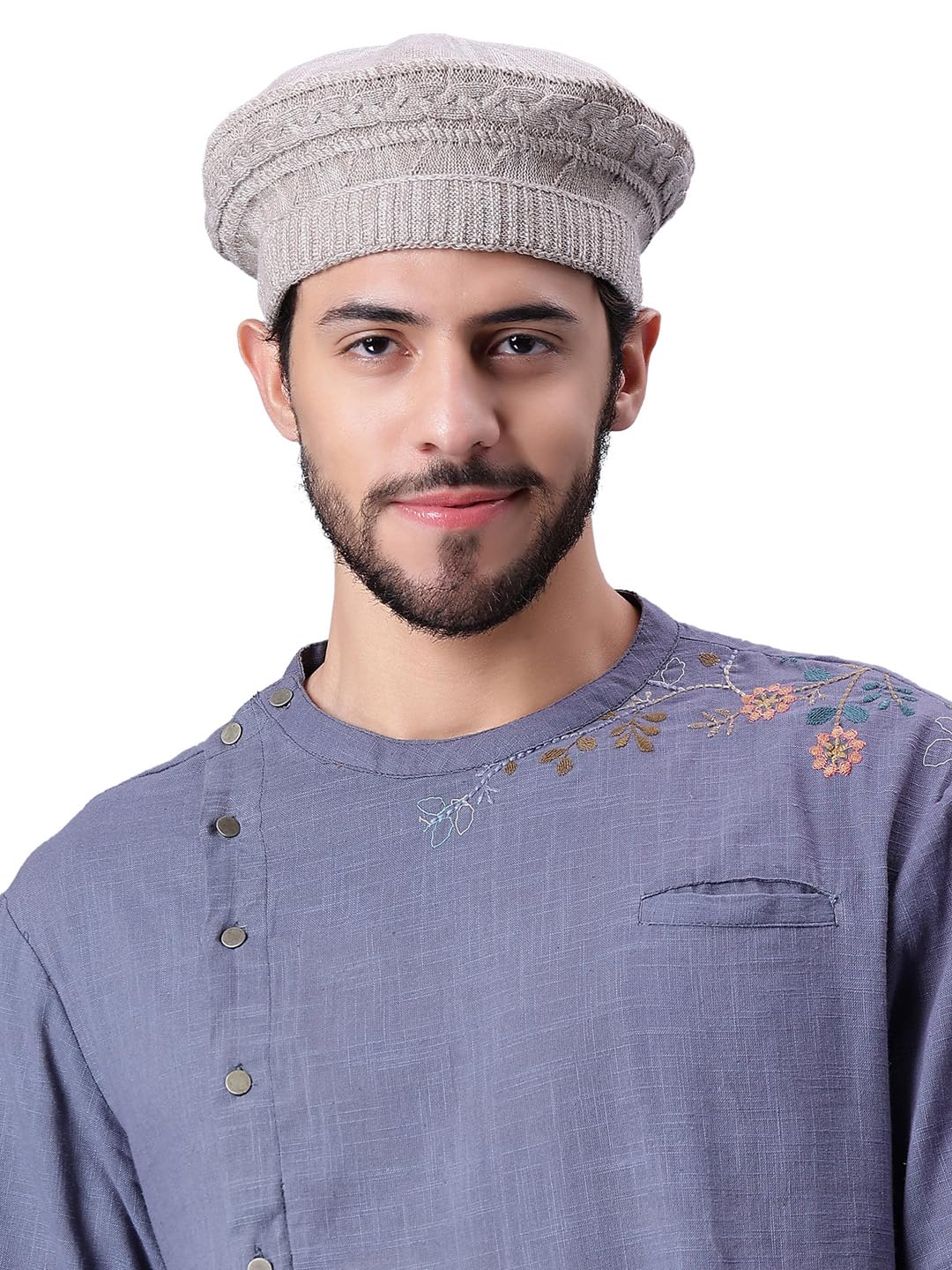 bharatasya Mens Knitted Winter Afghani Beret, Warm Beret Style Beanie Cap-picture-24