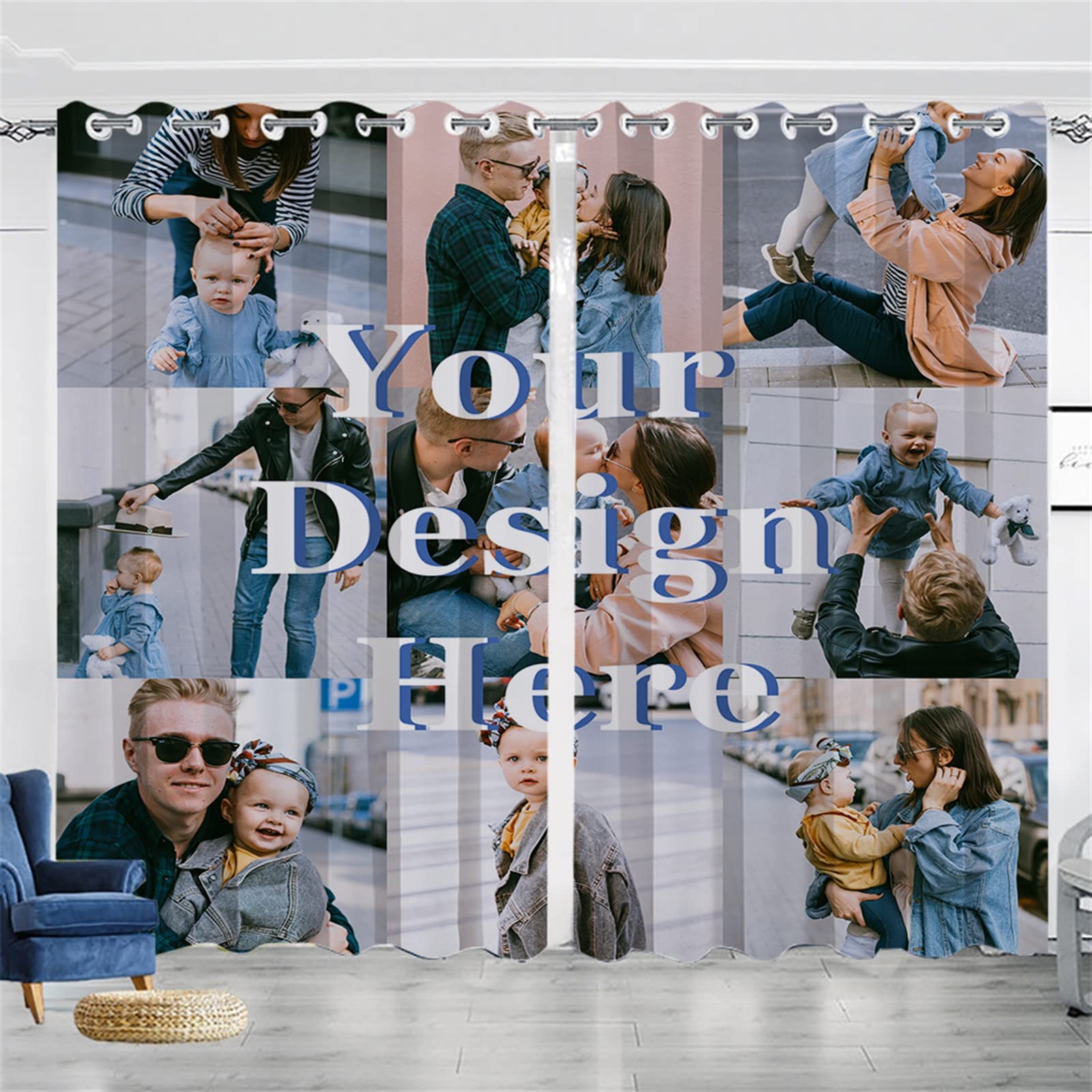 GIBZ Personalized Blackout Curtains 2 Panels Custom Window Liner Print Collage Photos Wedding Gifts for Bedroom Living Room, 9 Pictures