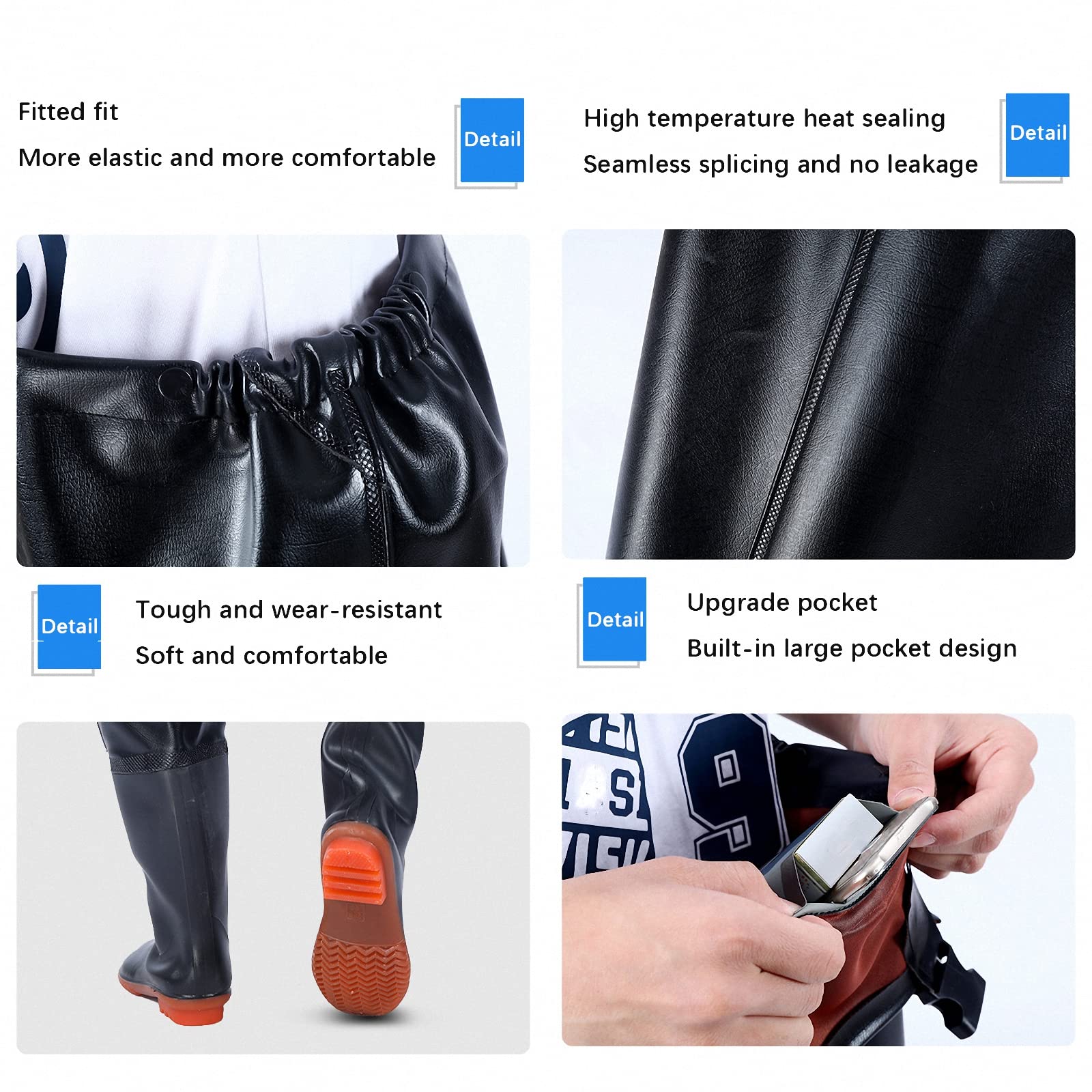 Pantalones con Pechera para vadear el Pecho para Hombre con Botas de Lluvia, Overoles de Nailon Resistentes a la abrasión, Pantalones Impermeables para Estanque de Pesca