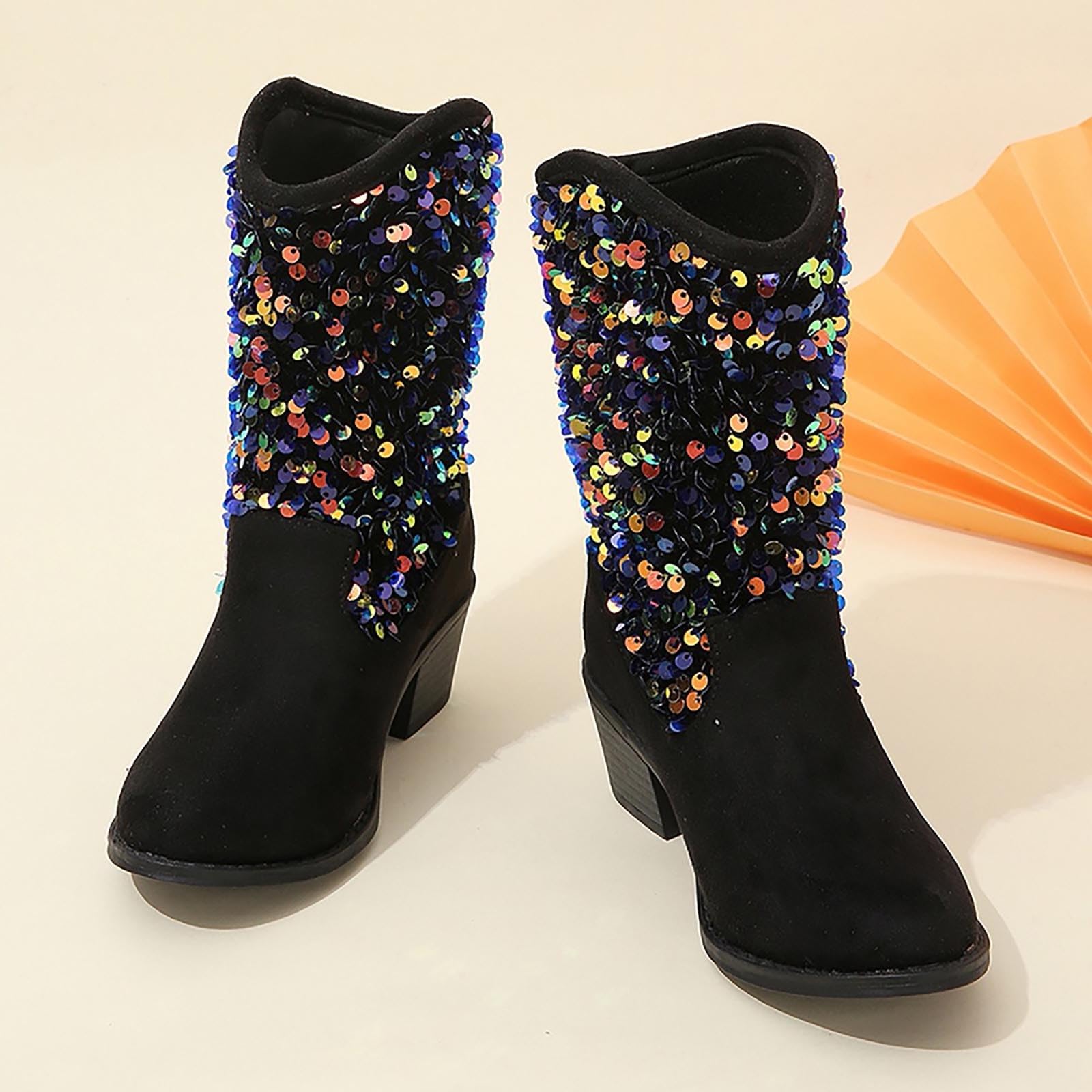 Generisch Stivali invernali con paillettes, tinta unita, metà polpaccio, con suola antiscivolo, fodera calda