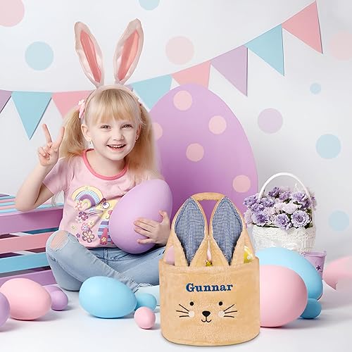 Miniatura 3 de Zmoicky Cesta de Pascua, canastas de Pascua personalizadas para niñas y niños, cestas de conejo de Pascua, conejo marrón
