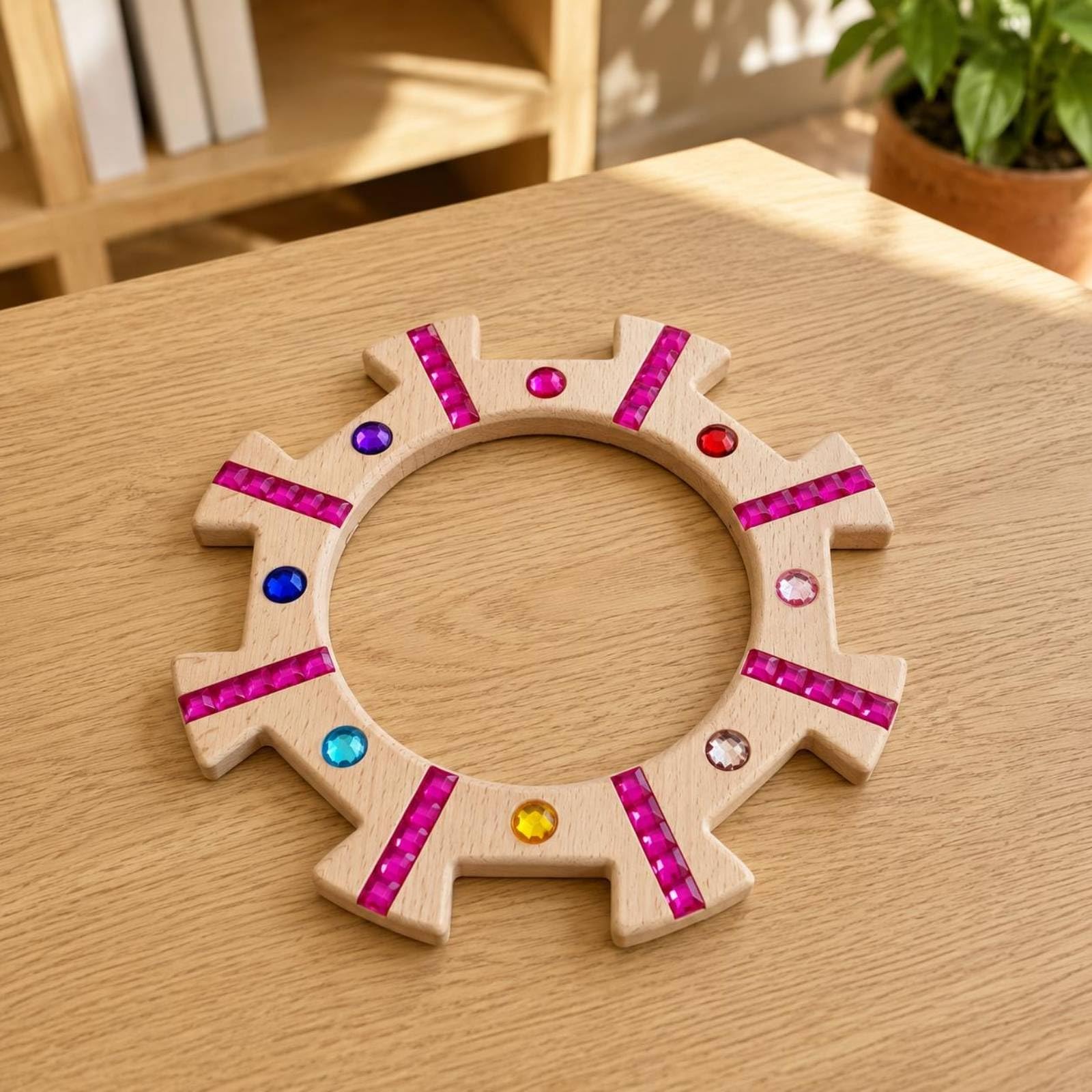 Blocchi Impilabili per Bambini Giocattolo in Legno Naturale Torre Puzzle Anelli con Inserti Acrilici Trasparenti Riconoscibile Adatto per, Rosa