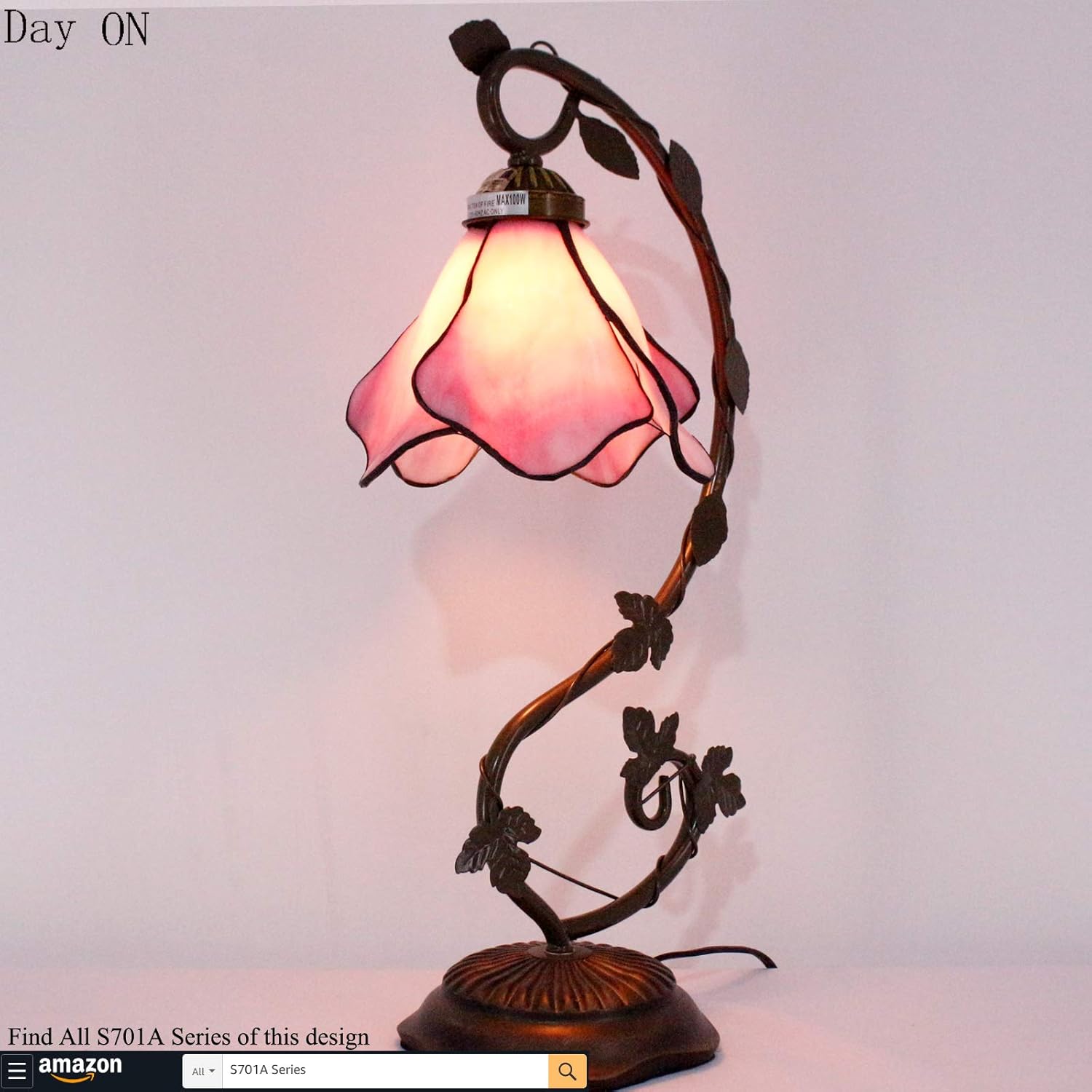 One-Day Sale: Up to 40% Off Tiffany Lamp Banker Pink Stained Glass Bedside Lamp, Thin Antique Metal Leaf Table Light for Living Room Bedroom Desk Coffee Bar Country Style Memory Sympathy Nightlights WERFACTORY LED Bulb Included