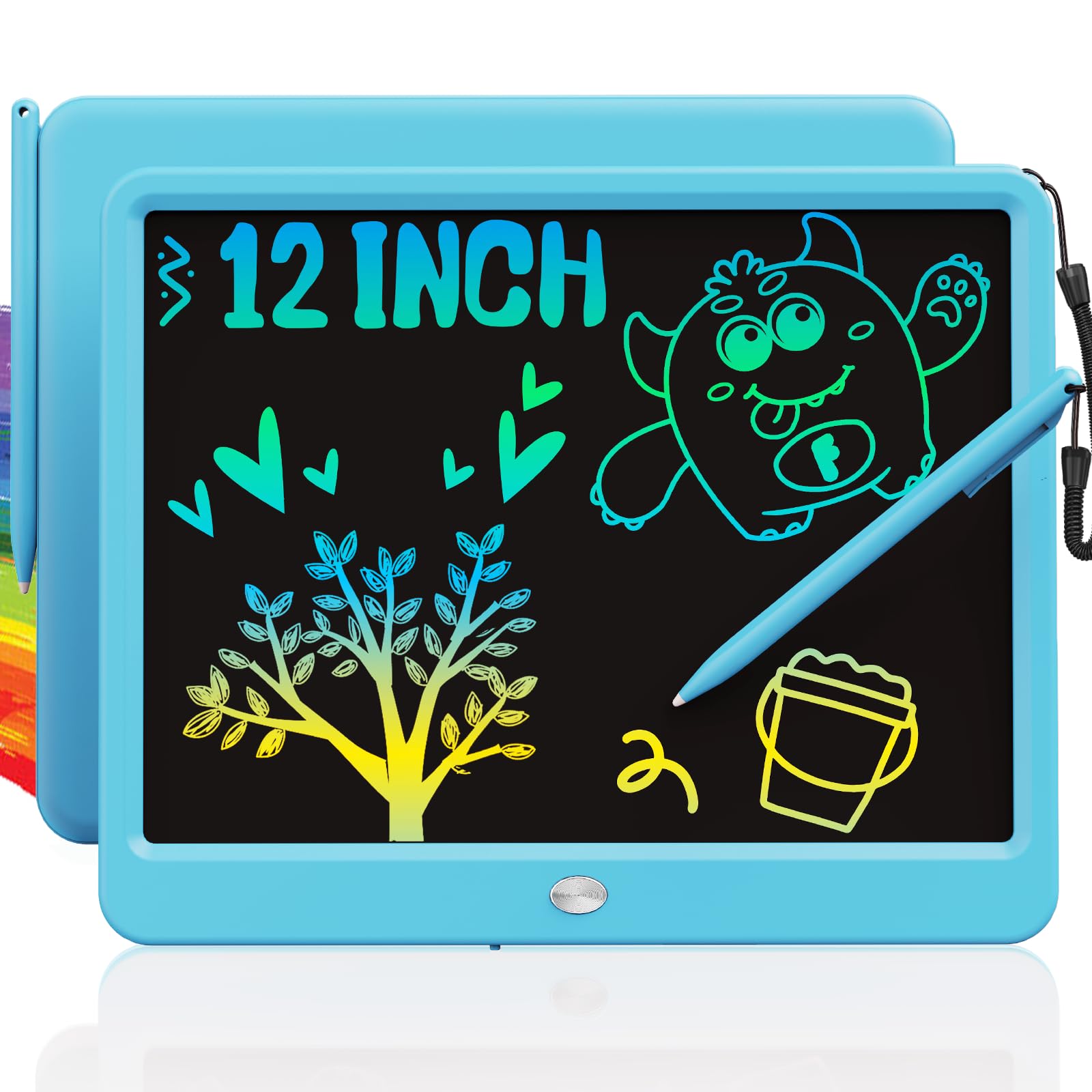 TEKFUN LCD Writing Tablet for Kids Boys Toys, 12 Inch Erasable Doodle Board Colorful Doodle Pad, Mess Free Coloring Board Games Toys Gifts for Toddlers Boys Adults (Blue) Blue 10.7